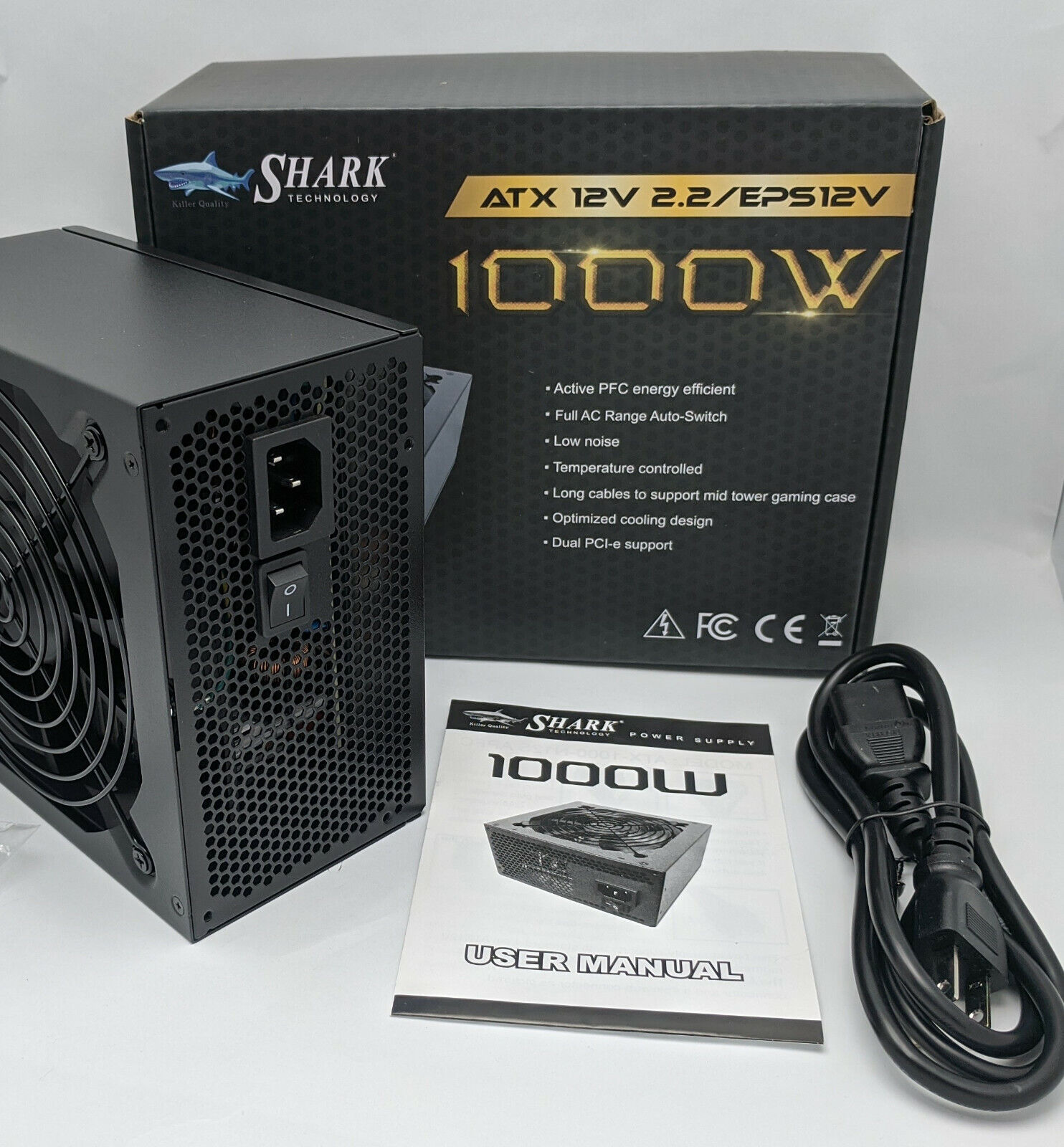 New SHARK TECHNOLOGY® 1000W Retail 2x PCIe Gaming PC Quiet ATX 12V Power Supply