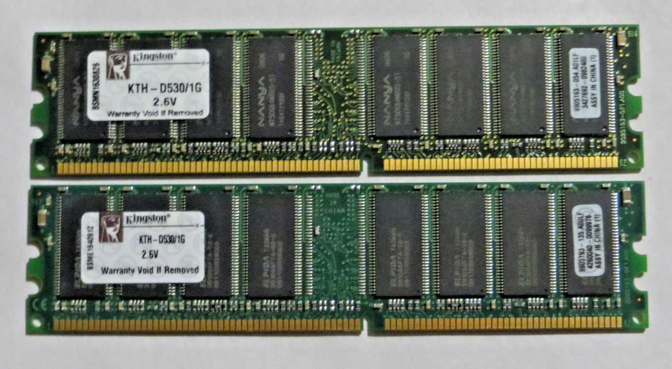 2GB Kit 2x1GB DDR 400MHz PC-3200 184-Pin Desktop RAM Kingston KTH-D530/1G Match