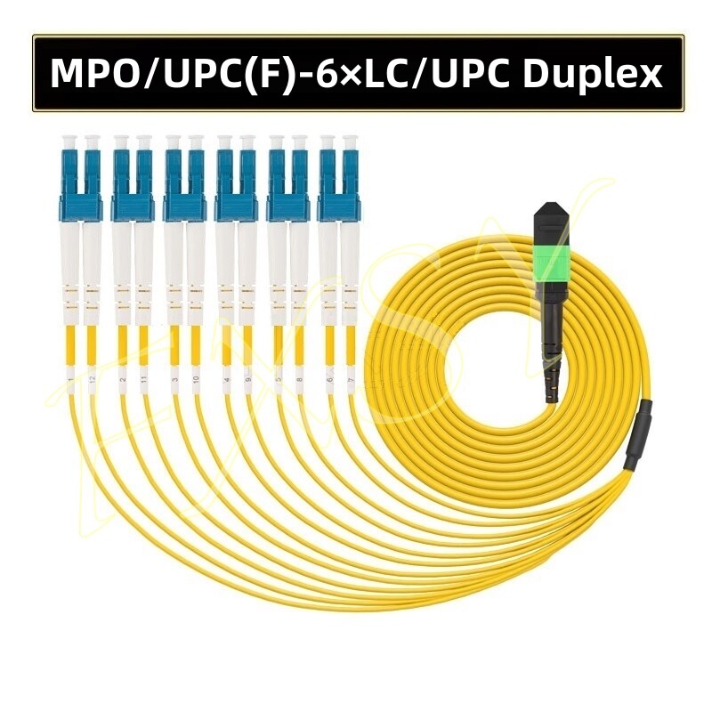MPO Female to 6 LC Duplex 12F OS2 SM Optic Fiber Breakout Jumper Cable MPT to LC
