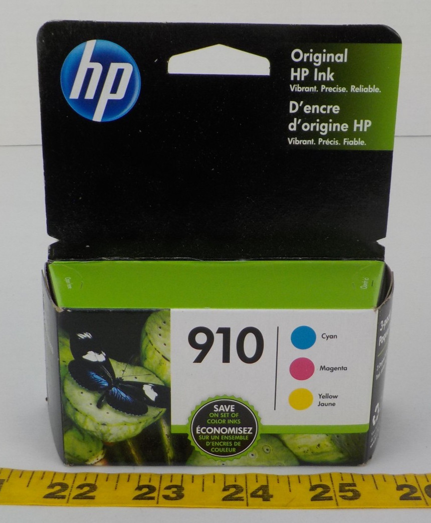 New NOS Sealed HP 910 Ink Cartridges 3-Pack Color Cyan Magenta Yellow
