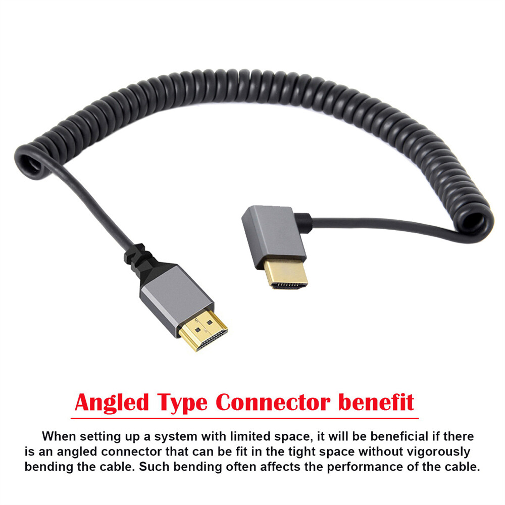 Cablecy HDMI 2.0 Male to HDMI Male 4K 60hz Stretch Coiled Cable Down Angled