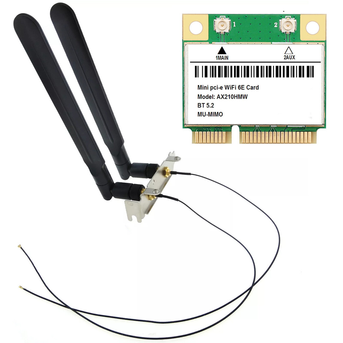 AX210HMW WiFi 6E Mini PCIe Network Card Cable 8dBi Antenna Low Profile Bracket