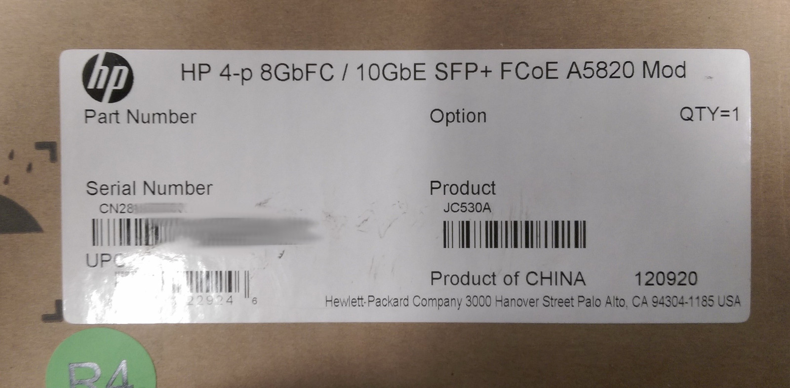 NEW HP 5820 4-port 8/4/2 Gbps FCoE 10GbE SFP+ Module JC530A