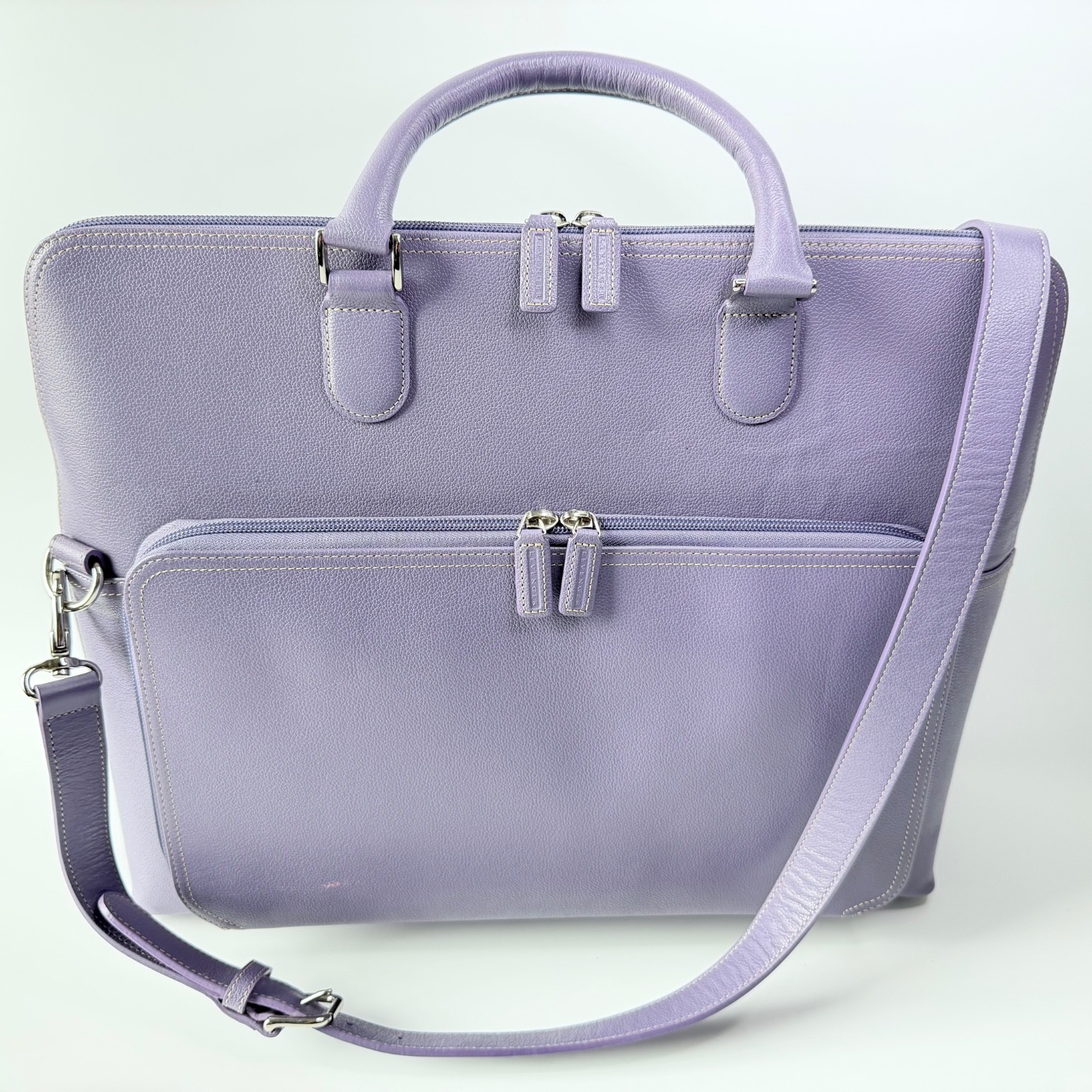 Levenger Leather Expandable Briefbag Lavender/Purple Briefcase + Laptop Sleeve