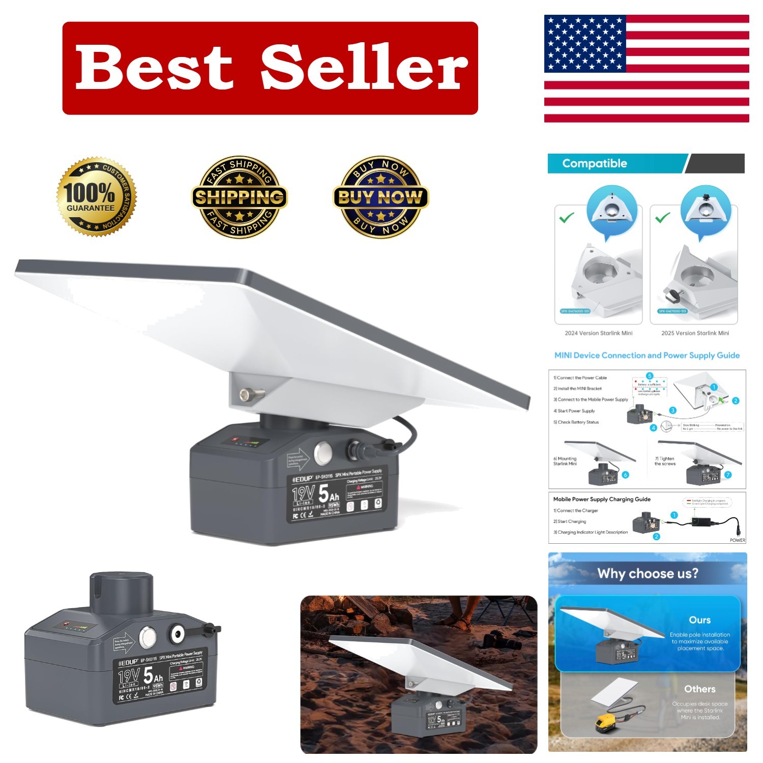 Starlink Mini Battery Pack with Mount & Power Adapter, 2025 Upgraded Rechargeabl