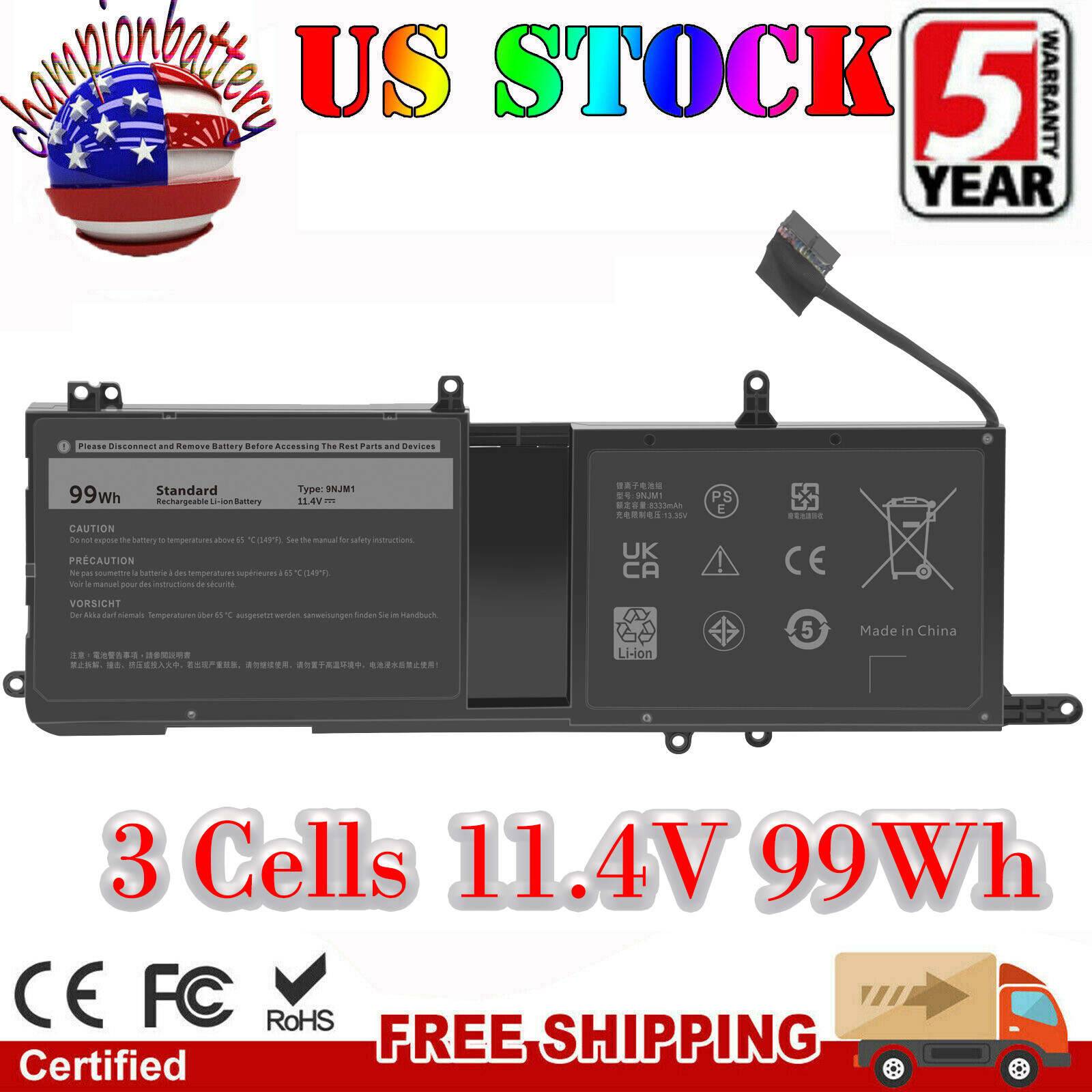 9NJM1 Battery for Dell Alienware 15 R3 R4 17 R4 R5 44T2R MG2YH P69f P31E001 99Wh