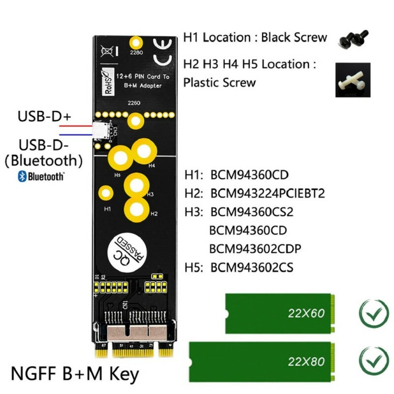 12+6Pin Wireless WiFi Bluetooth Card to NGFF M.2 Key Adapter for Mac OS