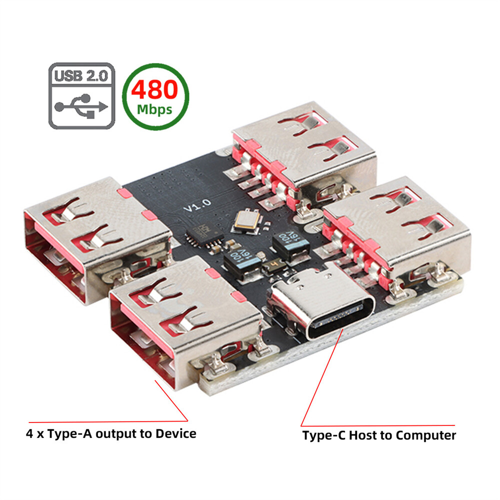 4 Port USB2.0 HUB,USB C 1 to 4 USB2.0 Splitter Port Multiplier Expansion Adapter