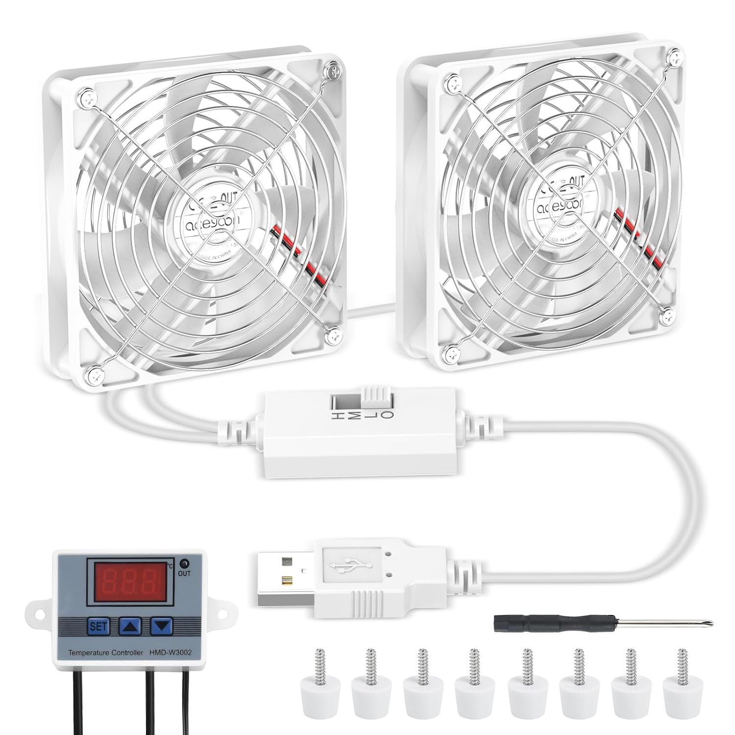 140Mm USB Dual Fan with Digital Temp Control 5V Quiet PC Ventilator