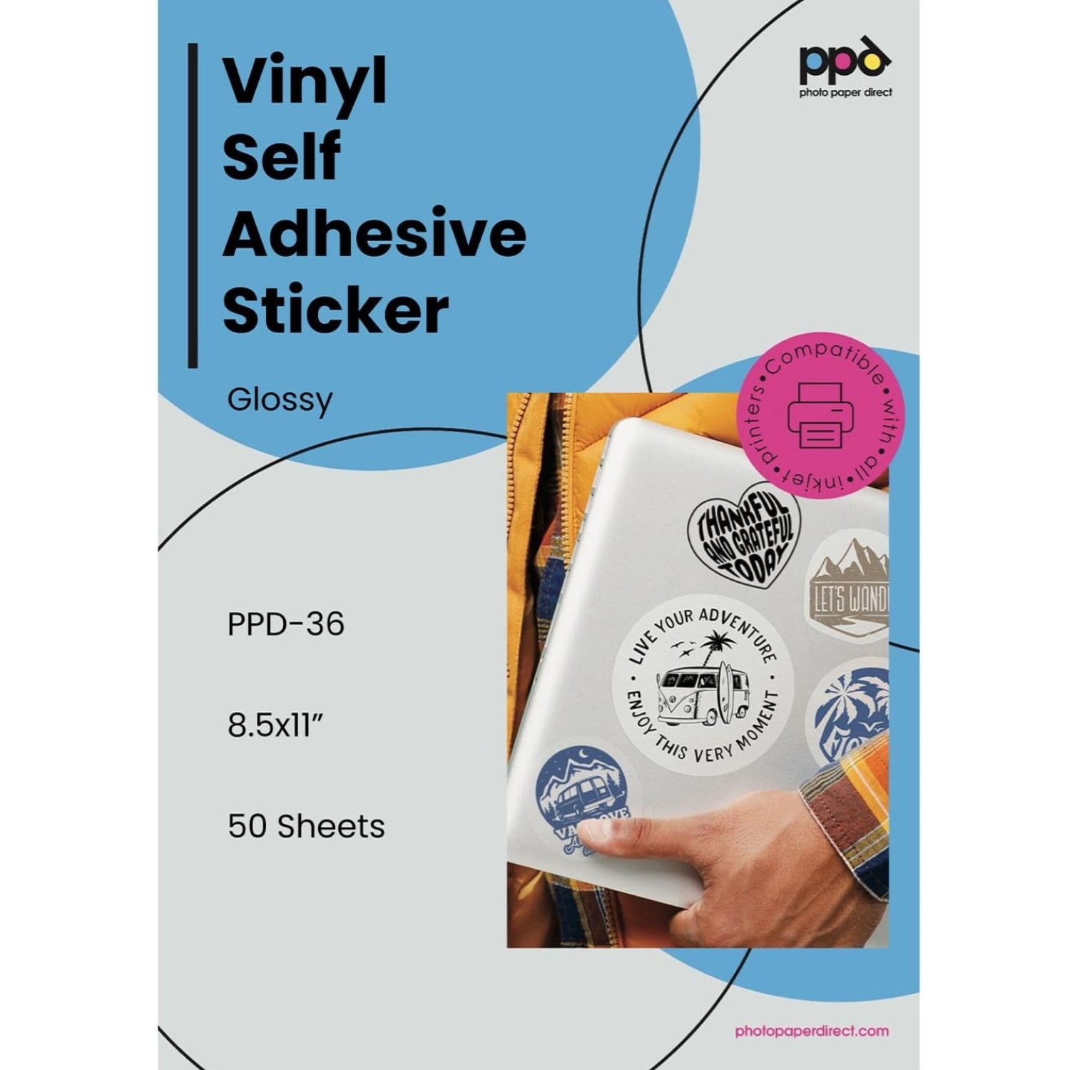 Printable Vinyl Sticker Paper for Inkjet Printer - 50 Sheets Glossy Sticker P...