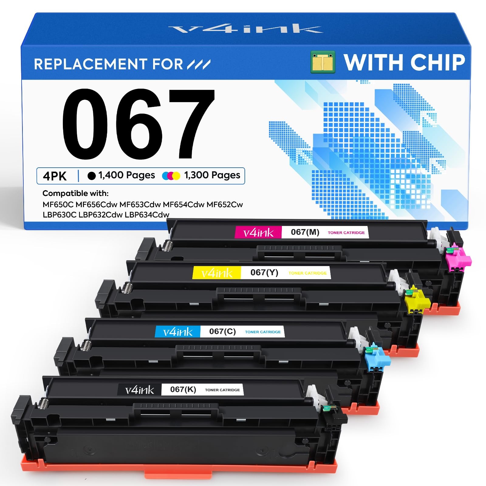 v4ink 067 Toner Cartridge 4 Pack Replacement for Canon 067 MF654Cdw