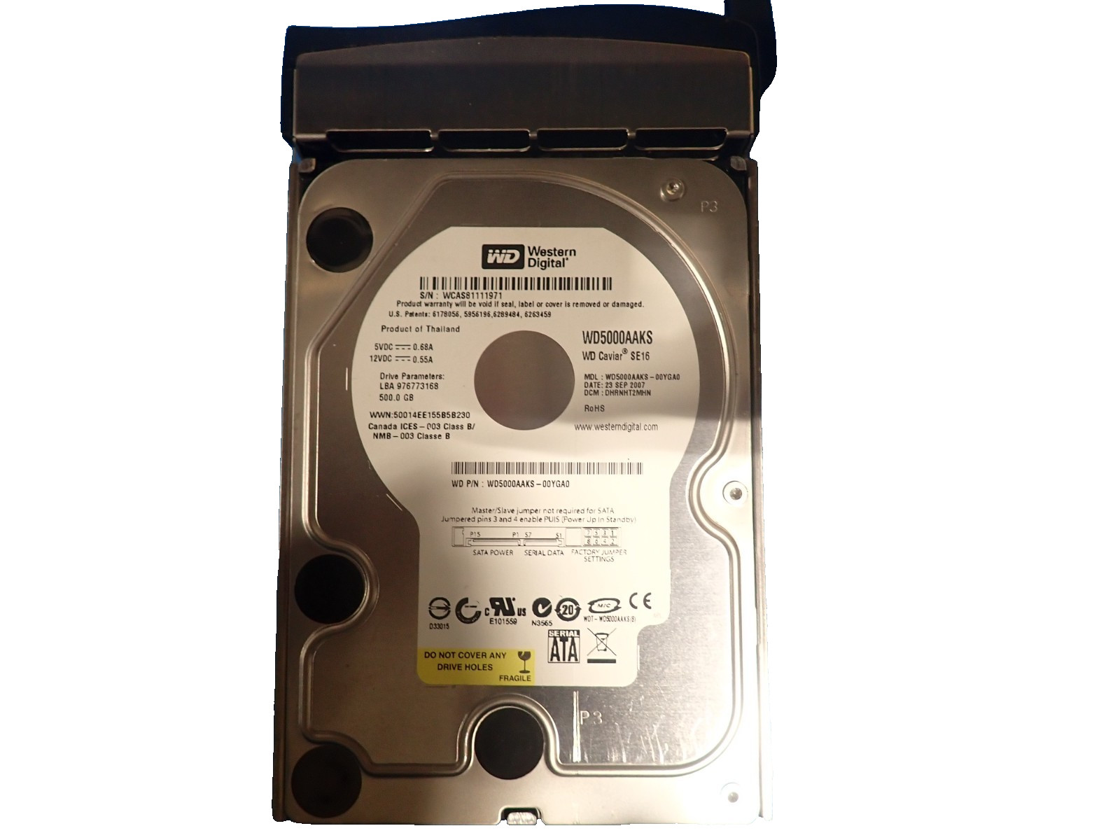Western Digital WD5000AAKS HDD, 500GB, 7,200 RPM, 3.5", SATA HDD Hard Disk Drive