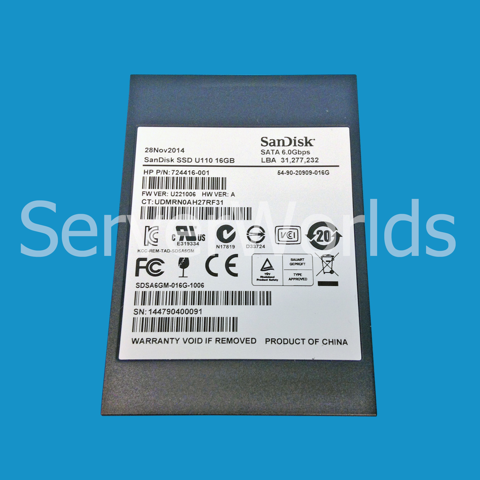 HP SanDisk 16GB 2.5" MLC SSD 724416-001 SDSA6GM-016G-1006