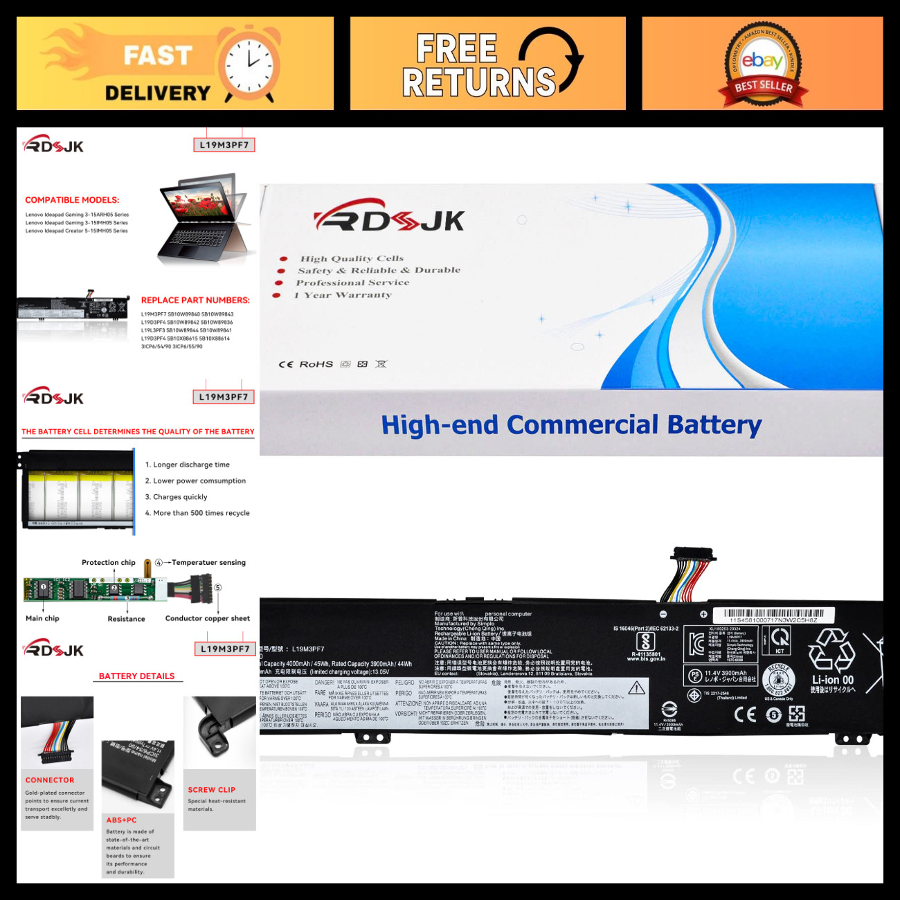 High-Performance Laptop Battery for Lenovo Ideapad Gaming & Creator Series 11.4V