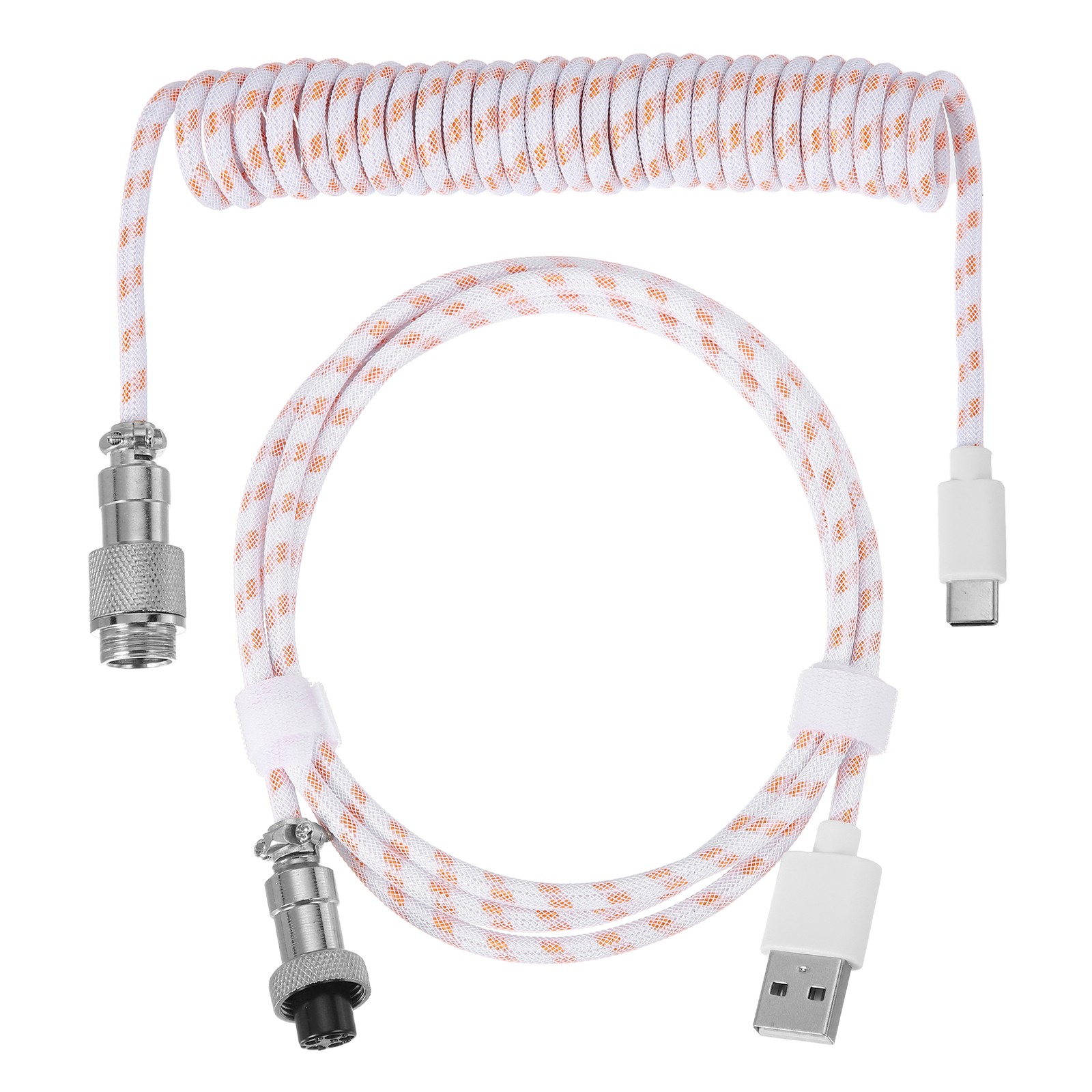 10 ft Coiled Keyboard Cable Type-C to USB Aviation Cable Orange-White