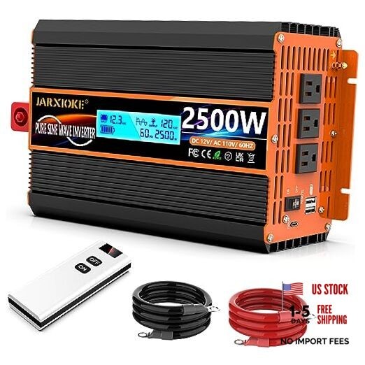 2500 Watt Pure Sine Wave Power Inverter 12V DC to 110V 120V Converter 12V-2500W