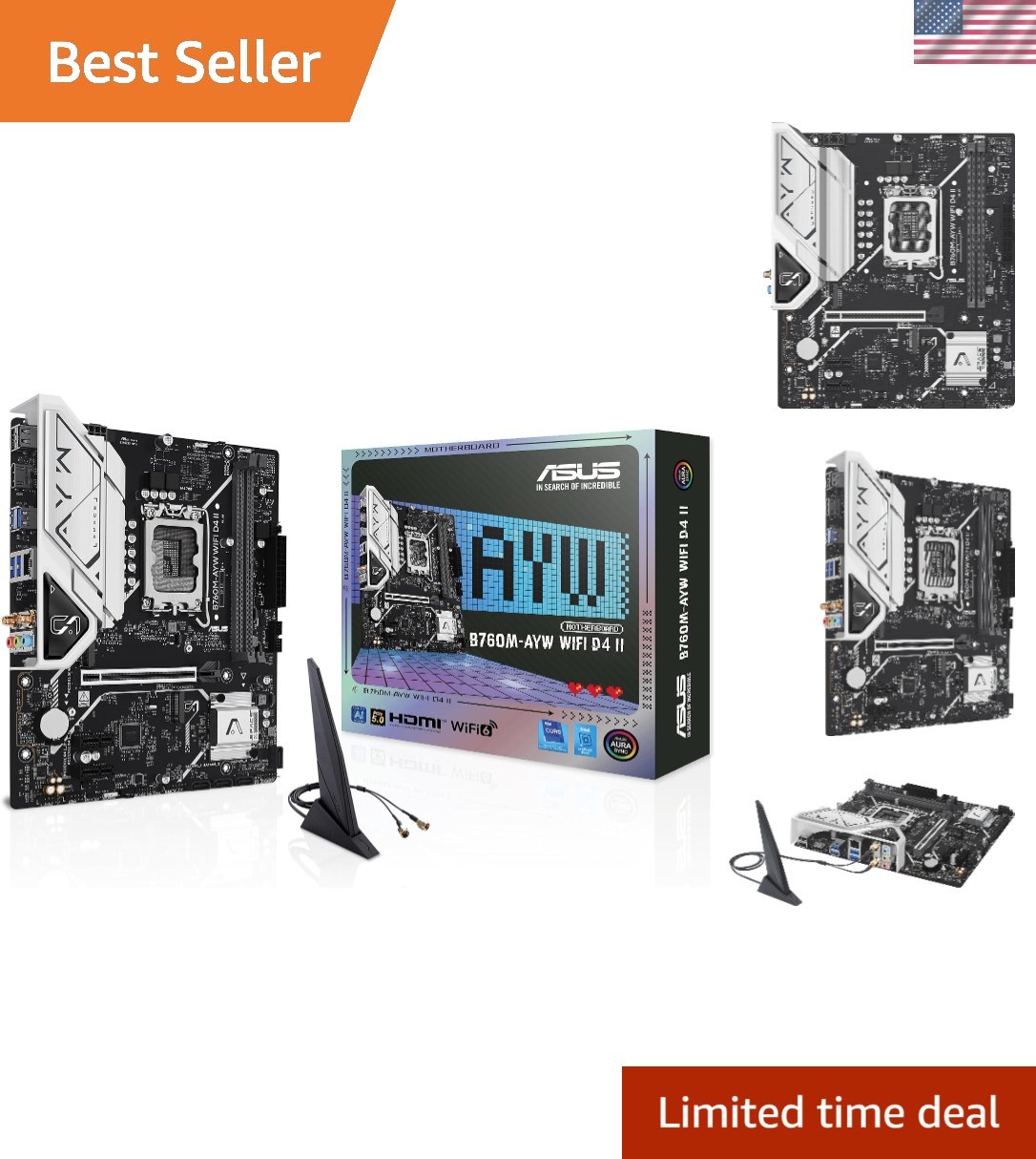 MicroATX B760M-AYW Motherboard for Intel 12/13/14th Gen CPUs - 2x M.2 Slots