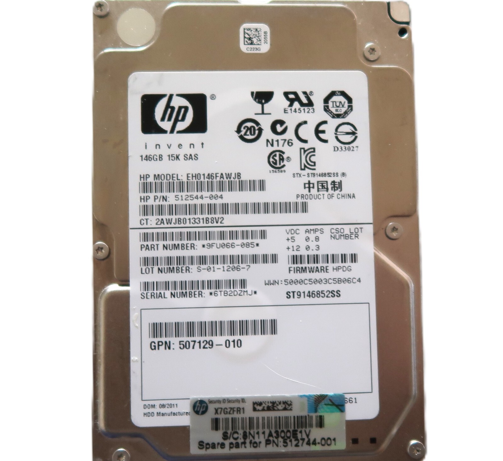 Seagate ST9146852SS 9FU066-085 HPDG 512544-004 507129-010 146gb SAS 2.5" HDD
