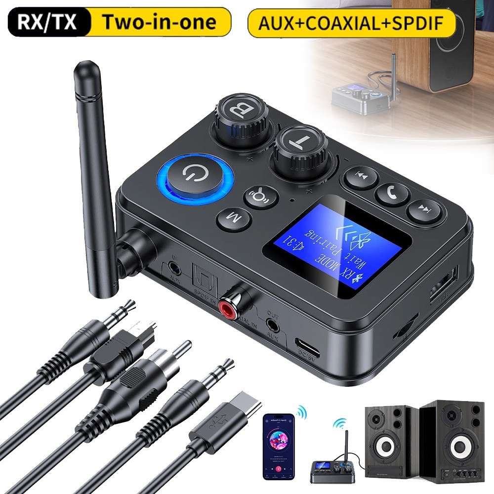 RX/TX Bluetooth 5.4 Transmitter Receiver 3.5mm AUX TV Home Stereo Audio Adapter+