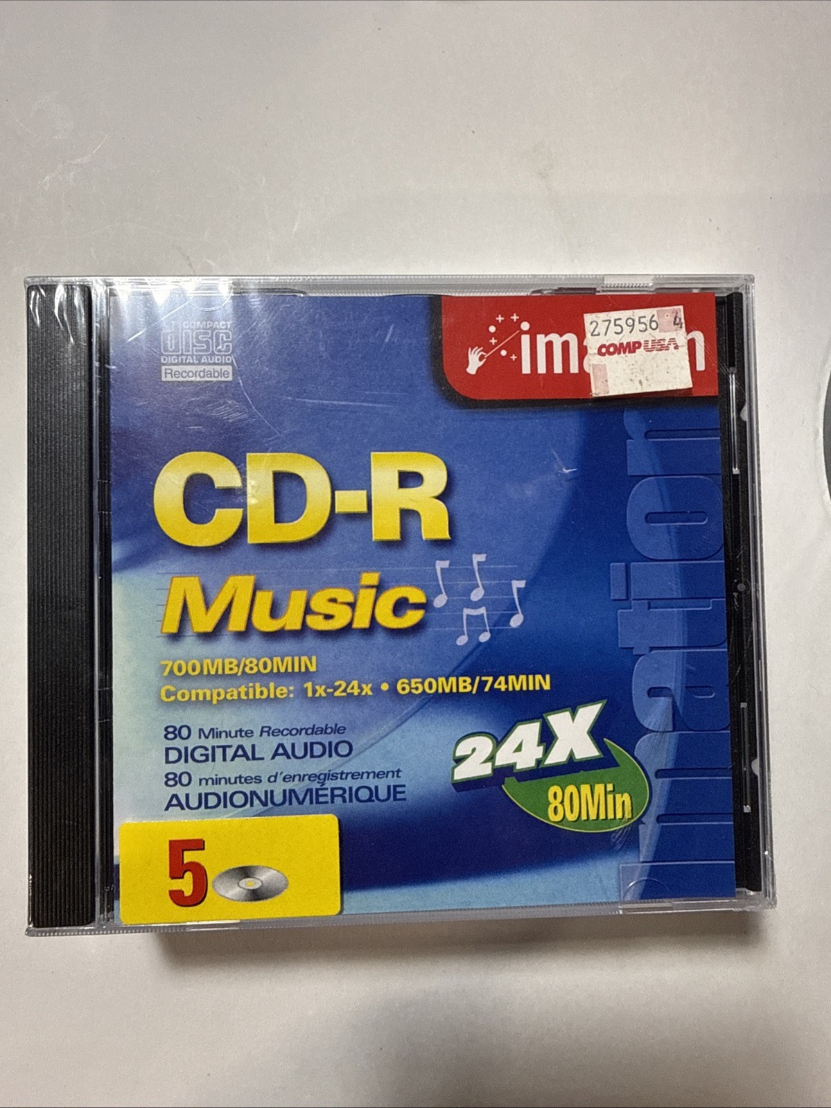 24x - IMATION CD-R BLANK CDs 5 Pack Recordable 80 Min/700MB Ea Sealed