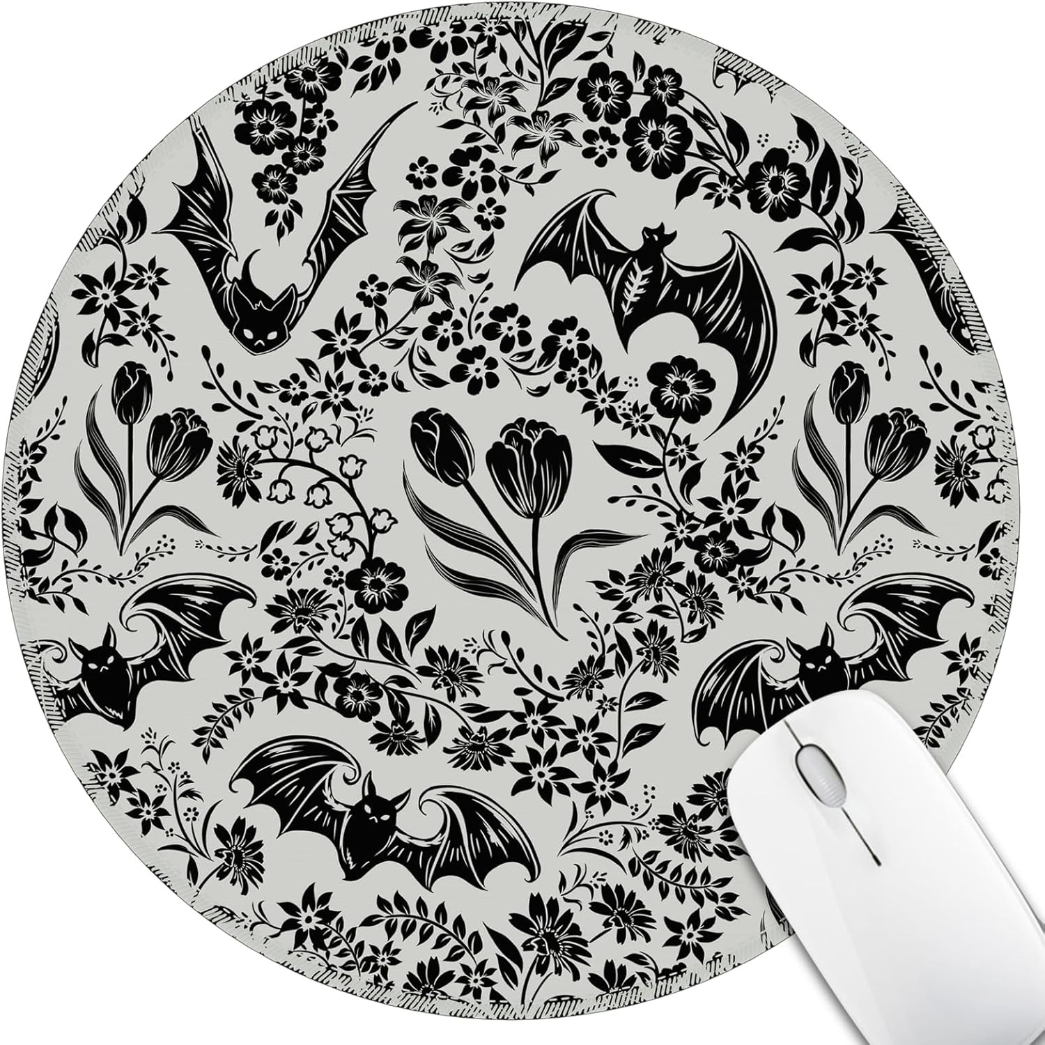 Goth Bat Floral Mouse Pad for Desk, Gothic Small Cute Mousepad with Non-Slip