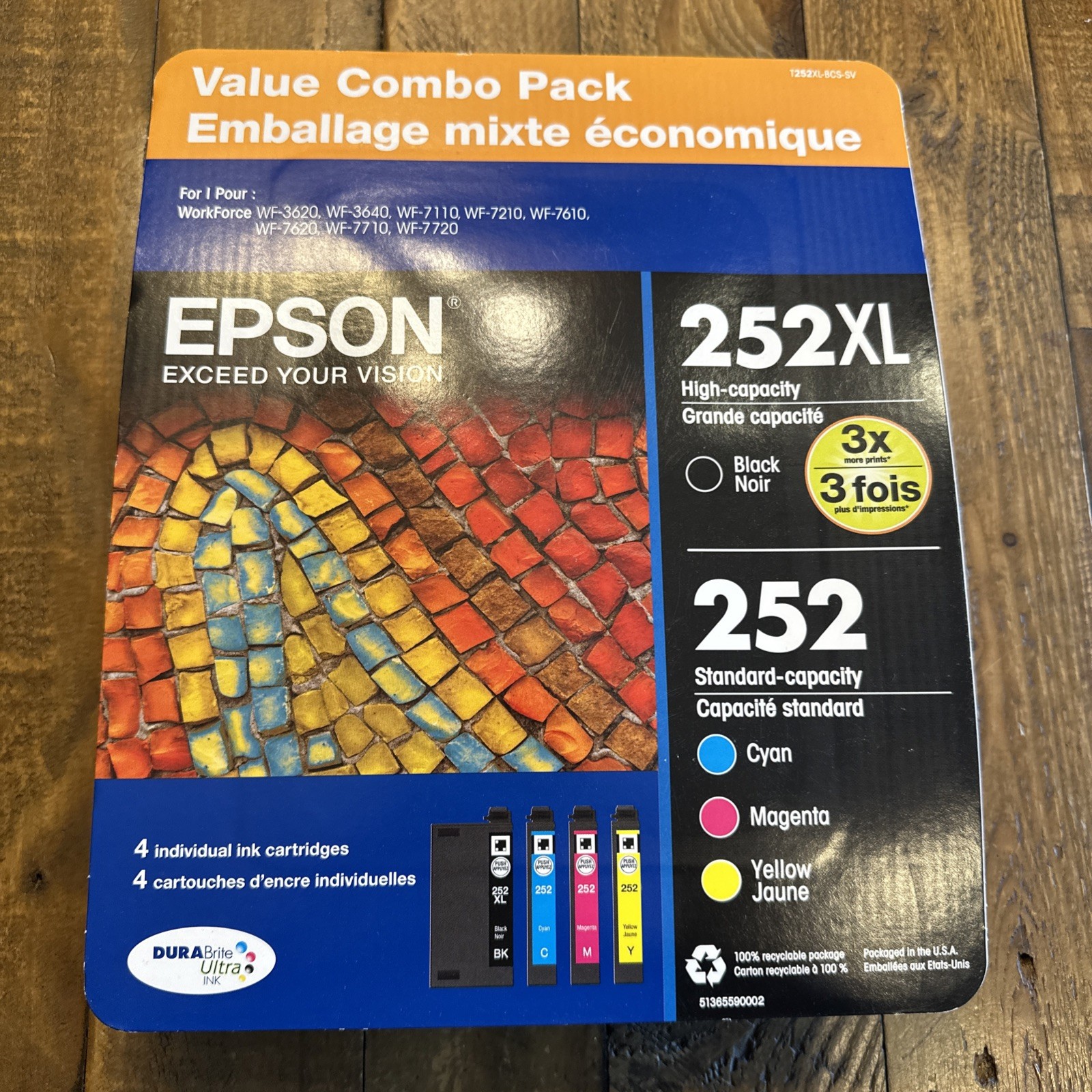 Genuine Epson 252XL Black & 252 Color Ink Cartridge T252XL-BCS  07/2024 **READ