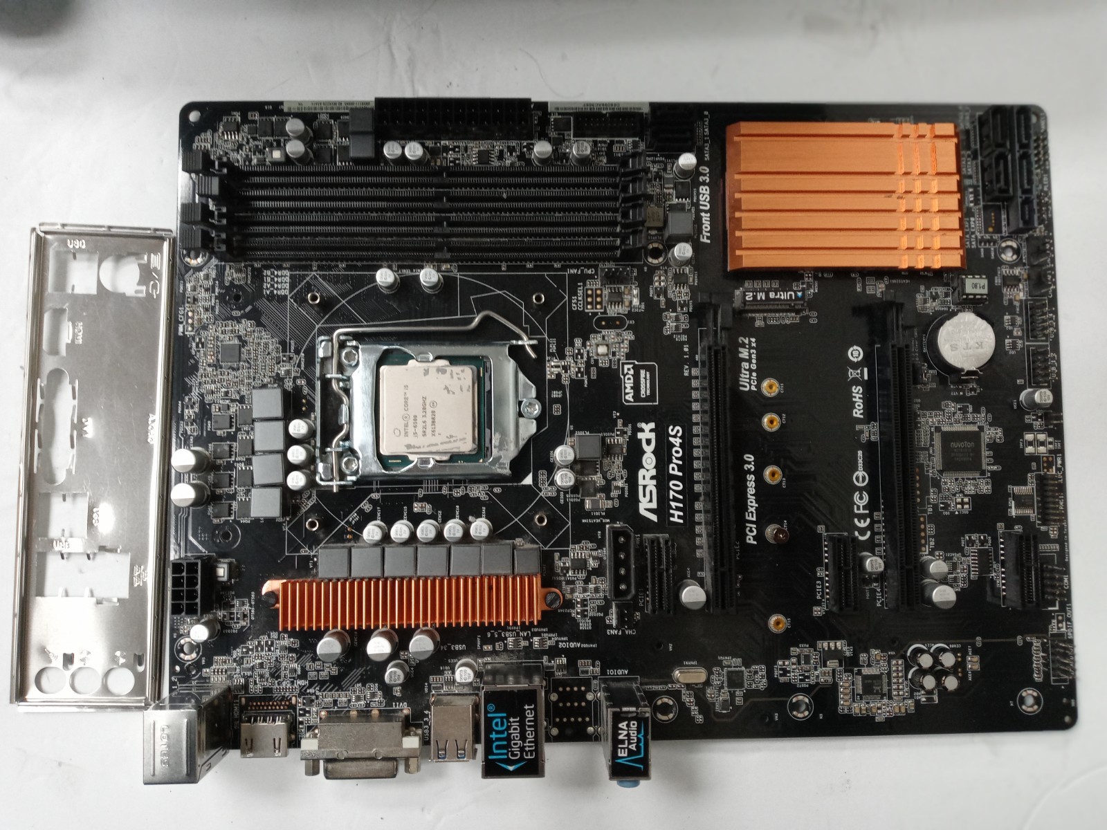 ASRock H170M Pro4S Motherboard LGA1151 DDR4 1*M.2 DVI+HDMI+i5-6500 3.2ghz+I/O