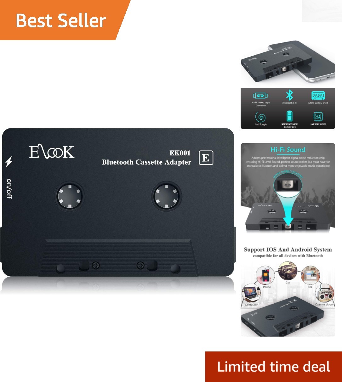 Bluetooth 5.0 Cassette Adapter for Classic Cars - Effortless Music Streaming