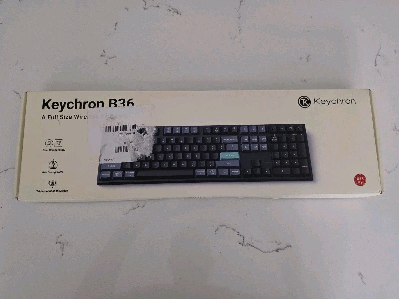 Keychron B36 2.4 GHz Wireless Bluetooth, Or USB Keyboard.  100% Full-Size.