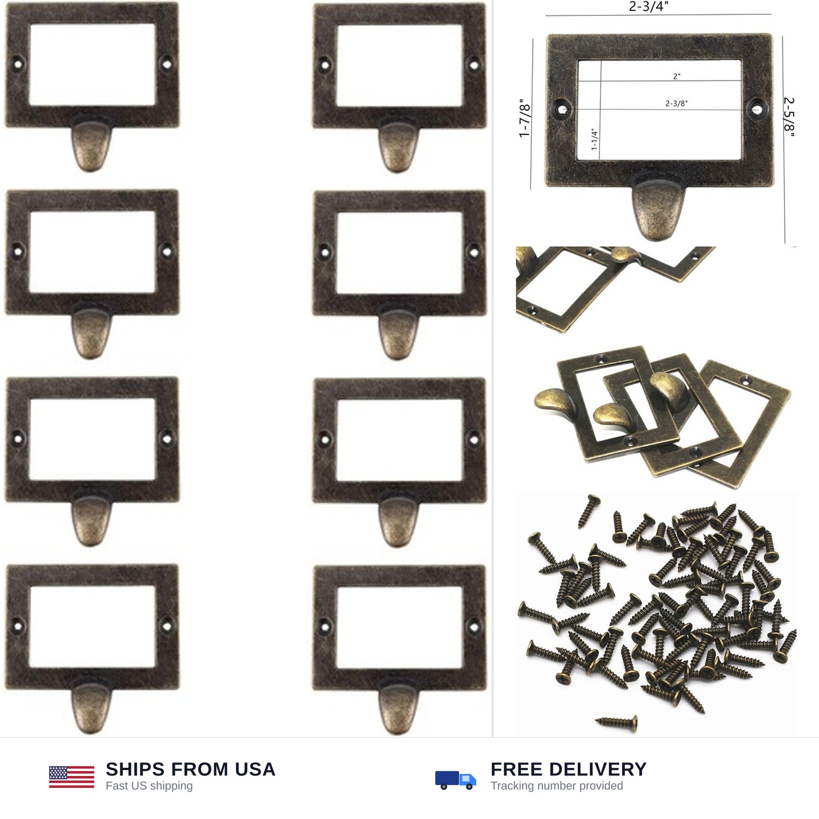 8 pack apothecary drawer pulls 1.9 inch bronze zinc alloy label holder card