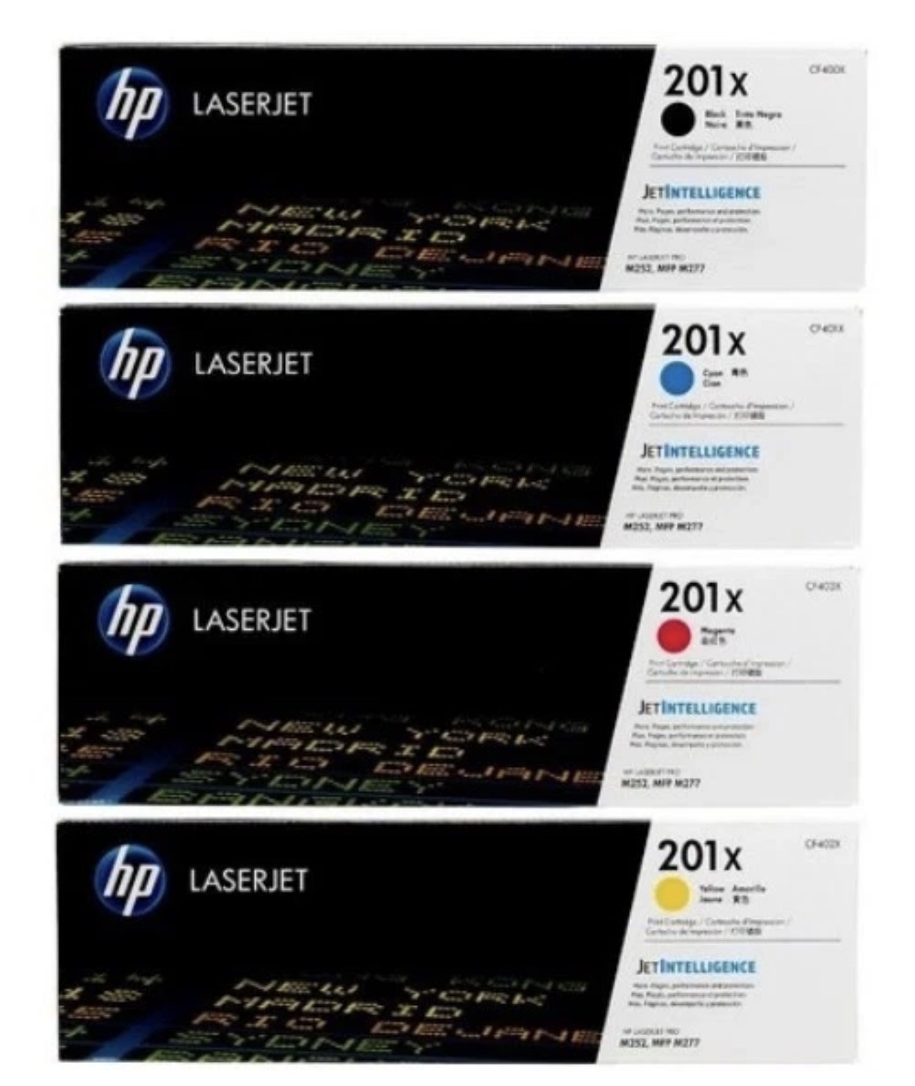 HP 201X CMYK Toner Set 4 Pack High Yield Genuine OEM Color LaserJet Pro M277dw