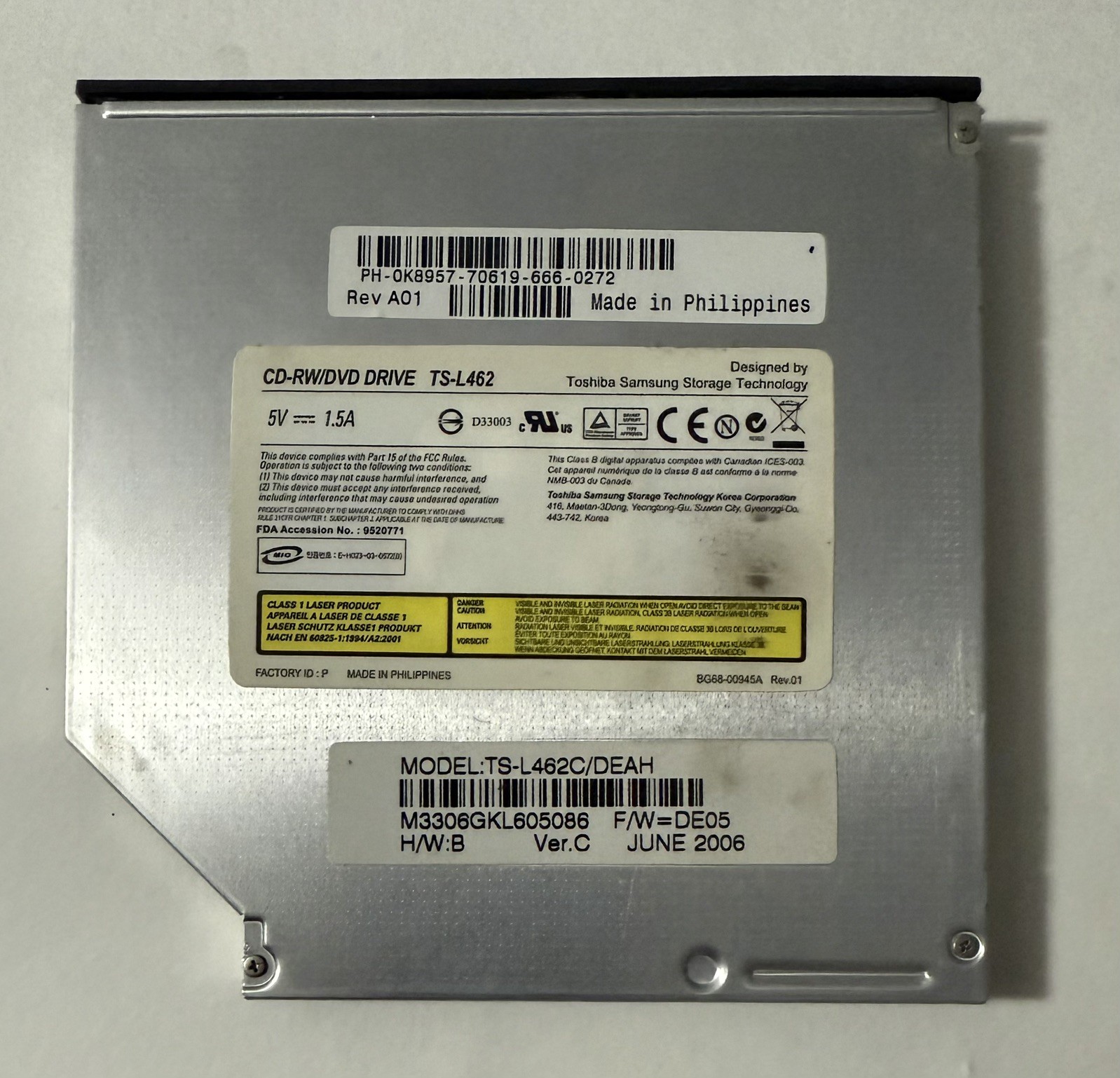 Toshiba Samsung Laptop CD DVD Drive 0K8957 TS-L462 TS-L462C/DEAH Bay Dell TESTED
