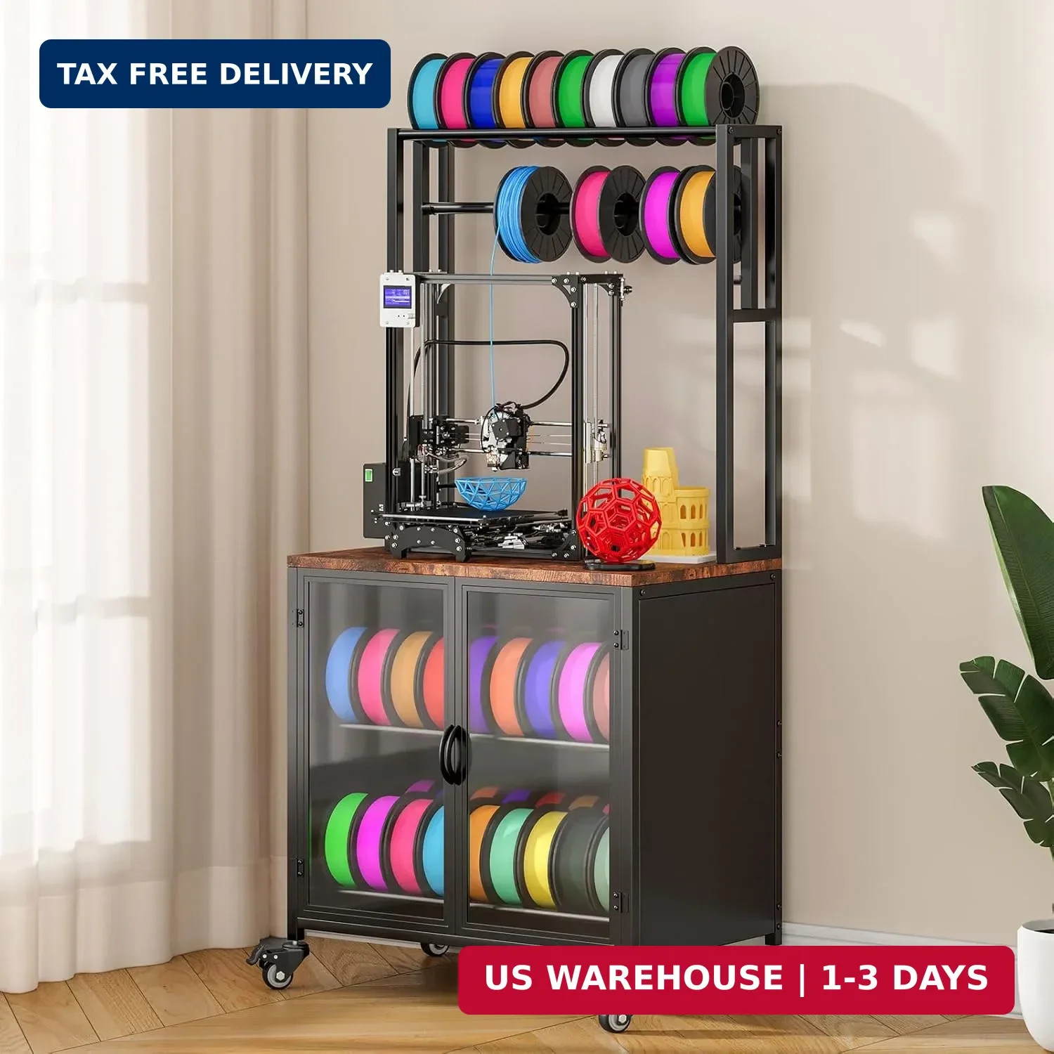 3D Printer Stand with Filament Storage, 29.5" x 18.9" Dustproof and Moisture-Pro