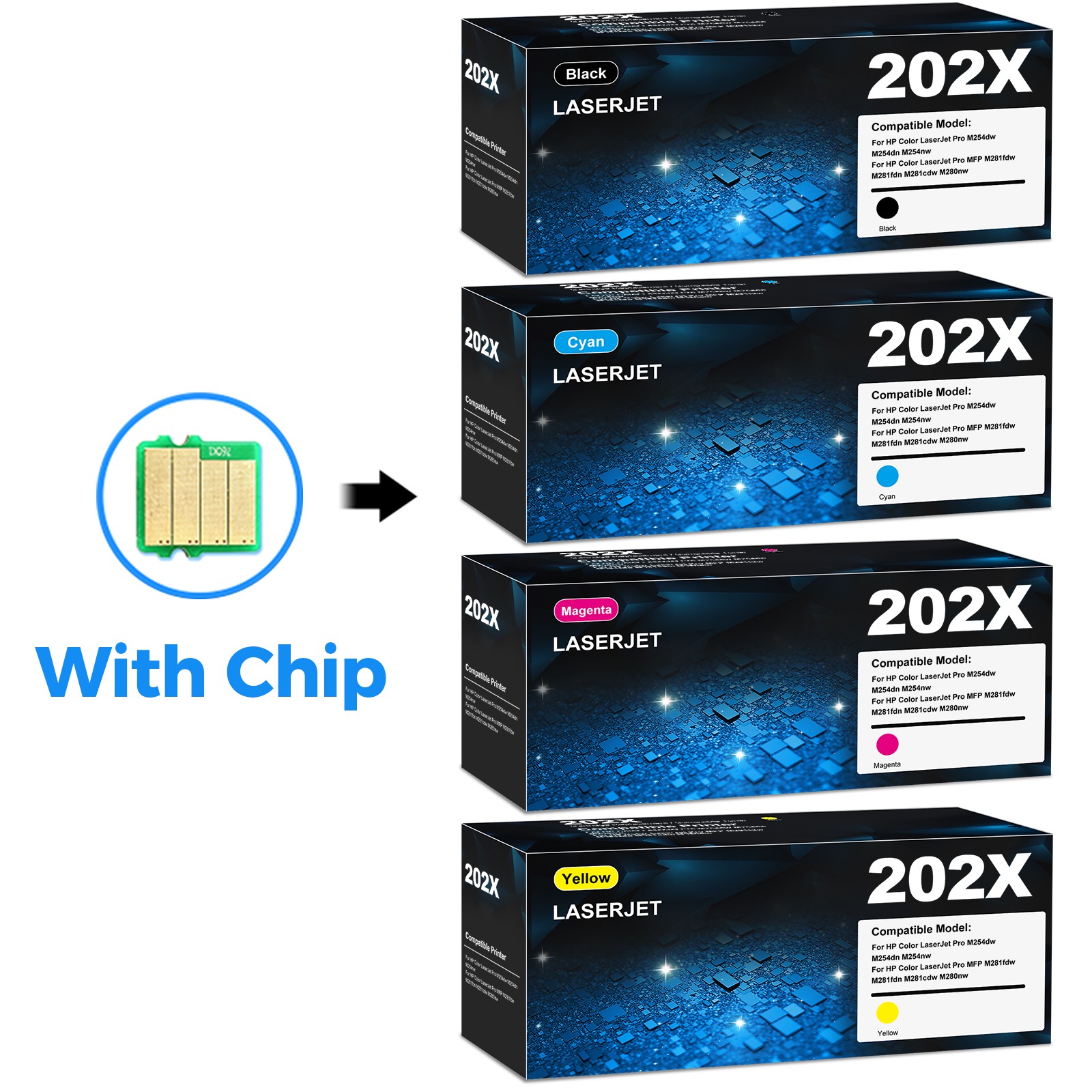 4PK Fit for HP 202X High Yield Toner Set CF500X-CF503X Black Cyan Magenta Yellow