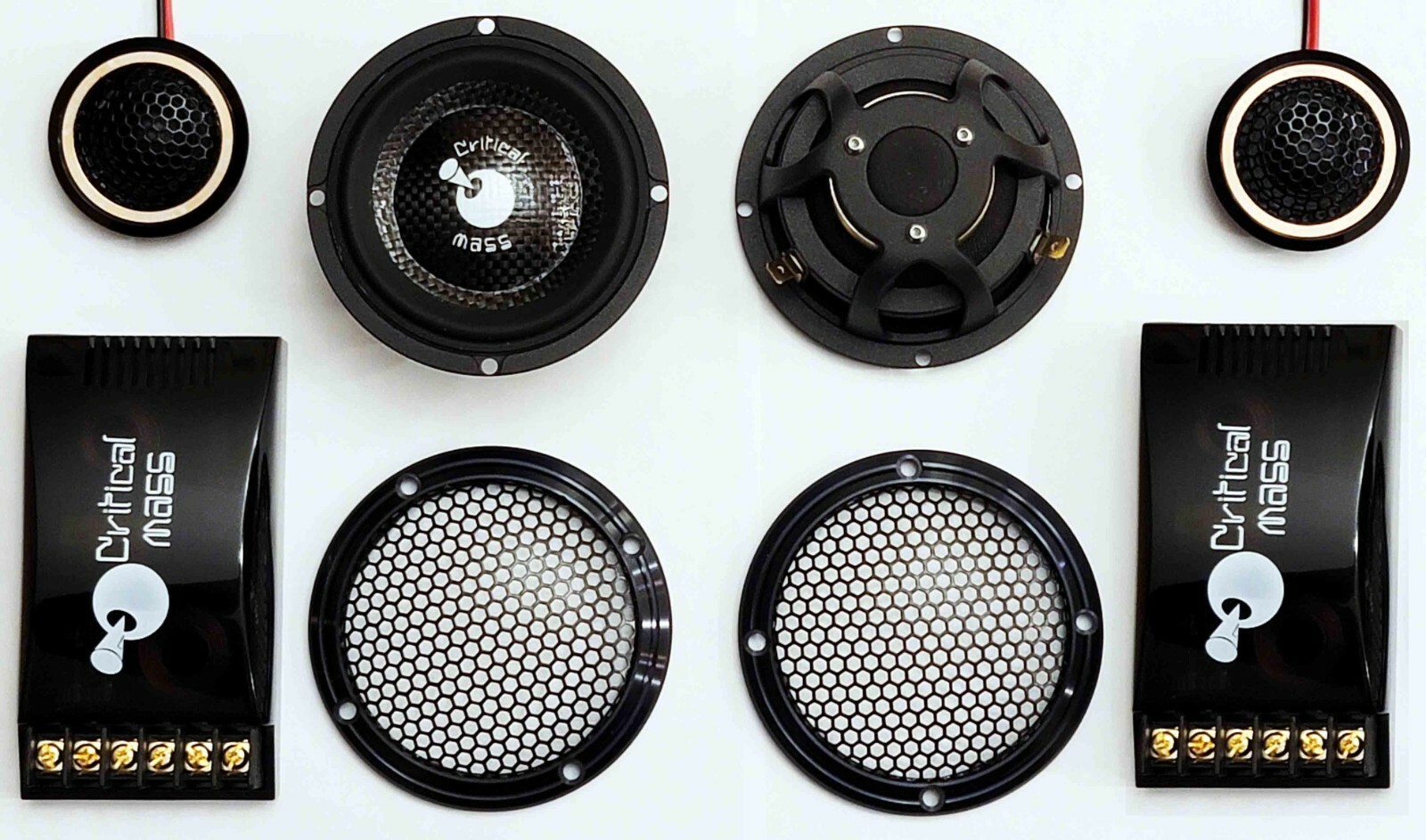 CRITICAL MASS AUDIO CARBON FIBER 3-1/2 front stage COMPONENT SPEAKERS 3.5 MOREL