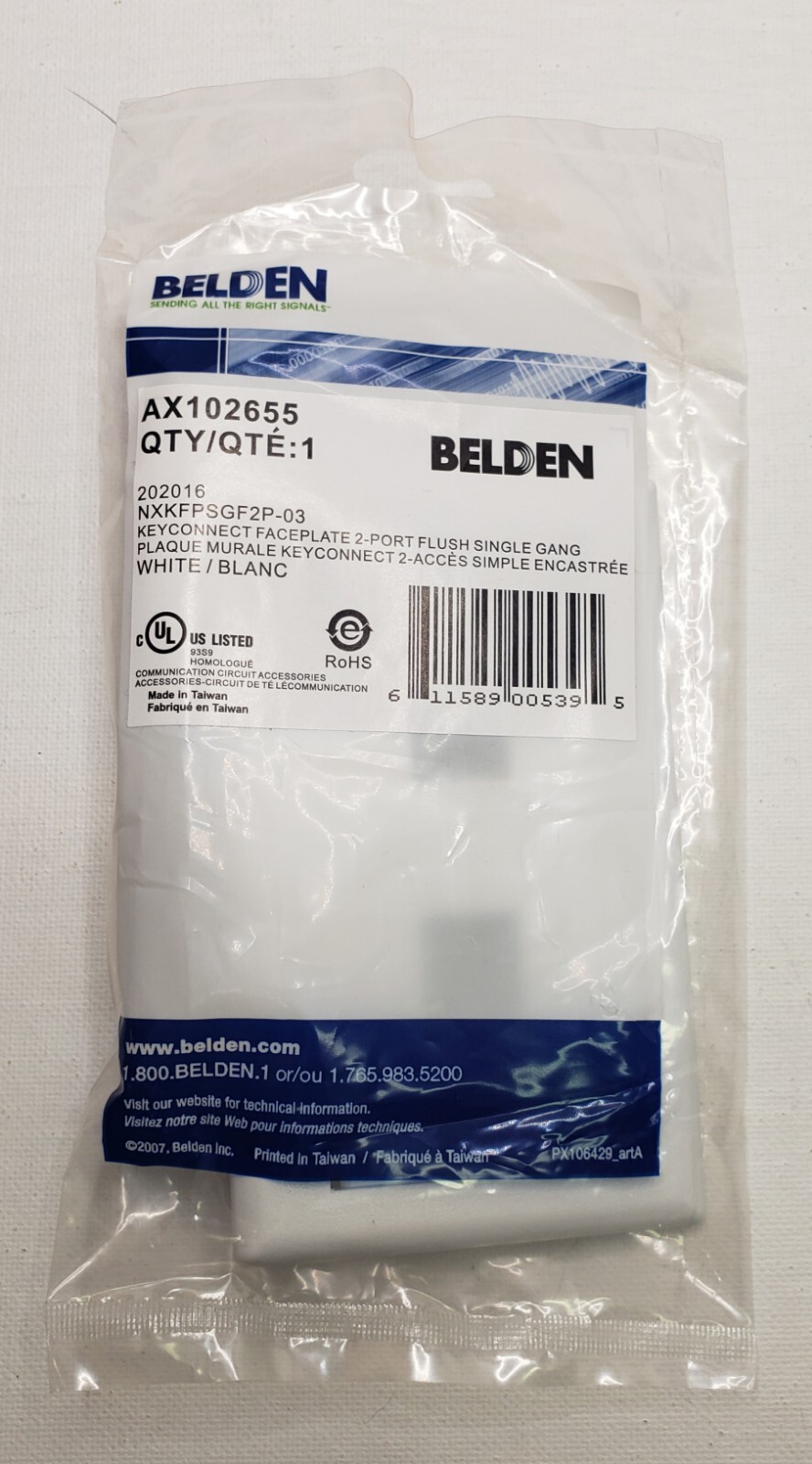 BELDEN AX102655 FACEPLATES KEYCONNECT, FACEPLATE 2-PORT WHITE W/ ID WINDOW