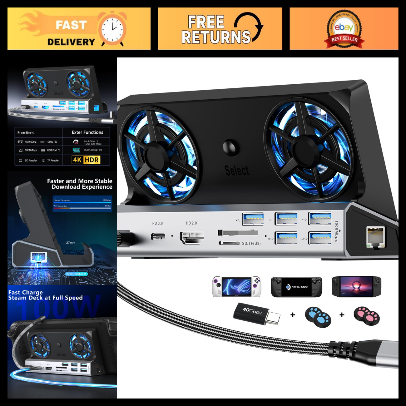 13-in-1 Steam Deck Dock for Switch, ROG Ally, Legion Go - Multi-Function Hub