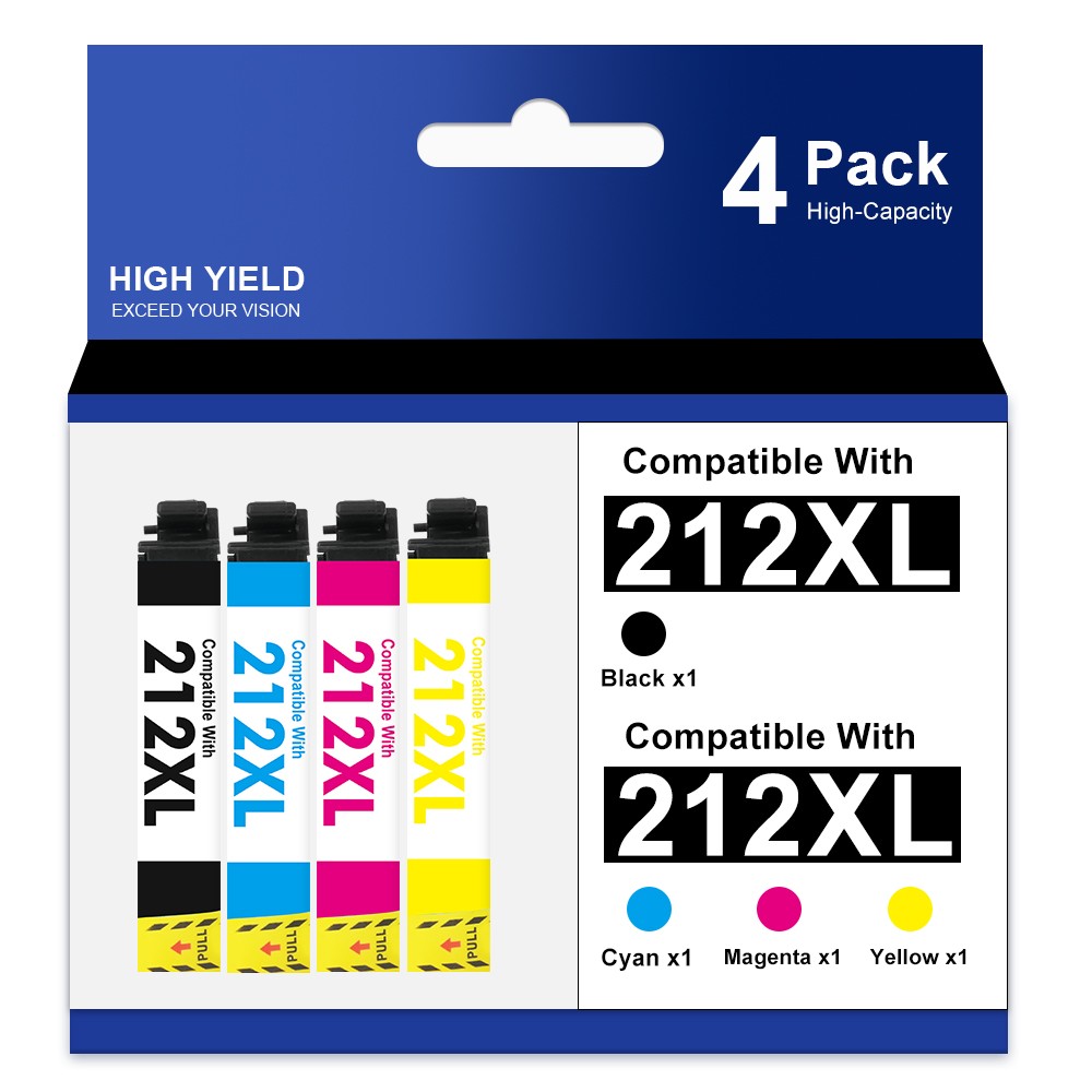 4x High Yield Ink compatible for Epson 212XL Workforce XP-4100 WF-2850 Printer