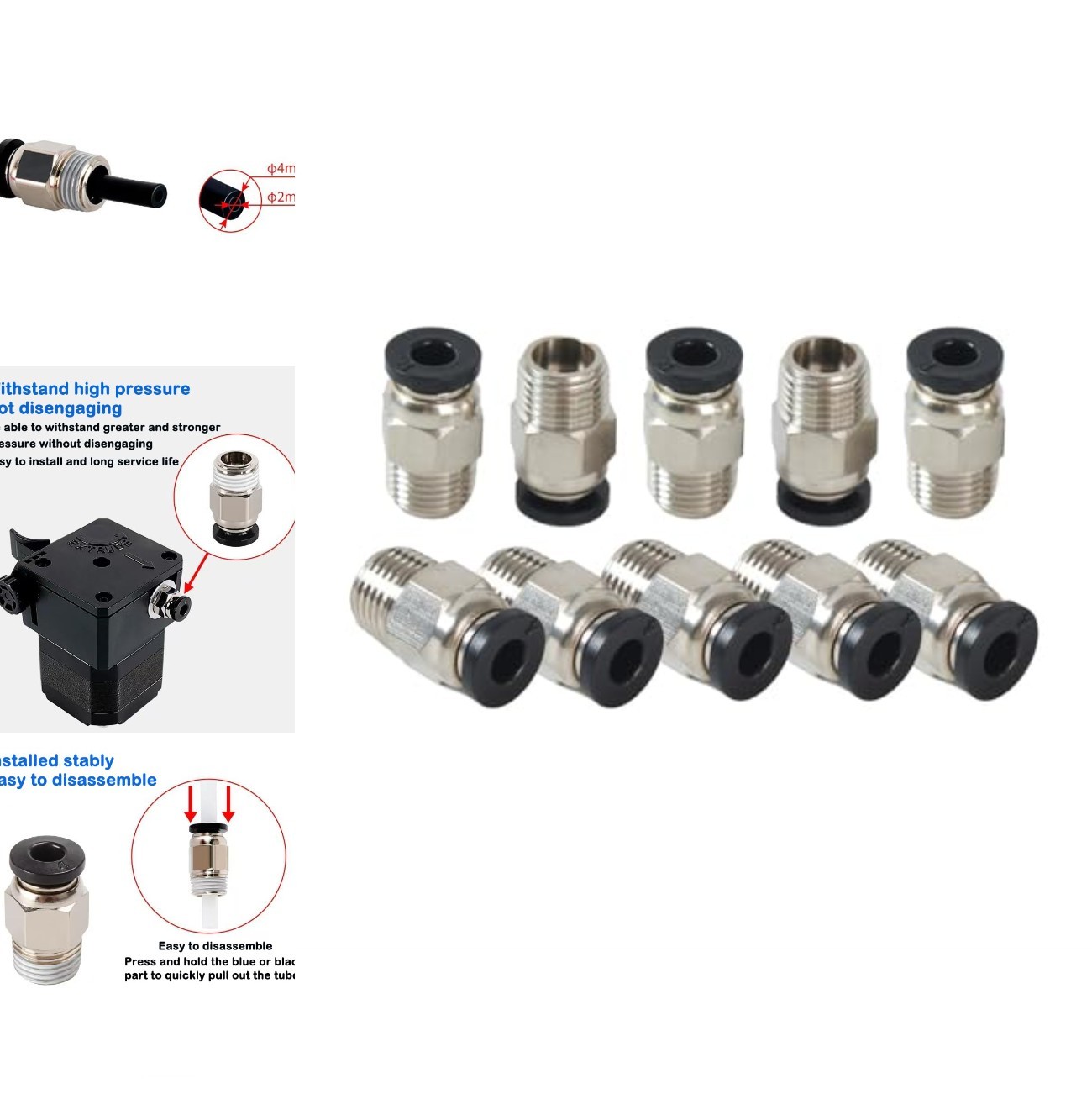PC4-M10 Bowden Tube Coupler 10mm Thread 4mm PTFE Push Fitting for E3D V6