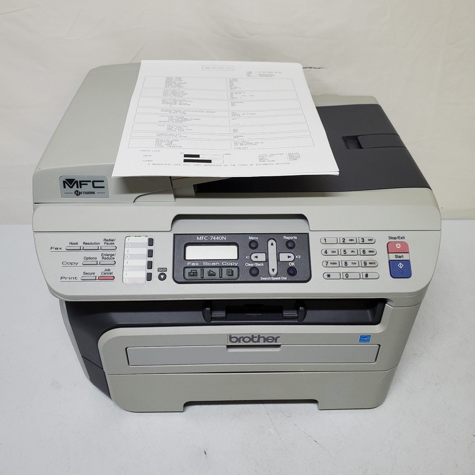 Brother MFC-7440N Black White Laser Printer 7k Pages W/Toner All-In-One Network