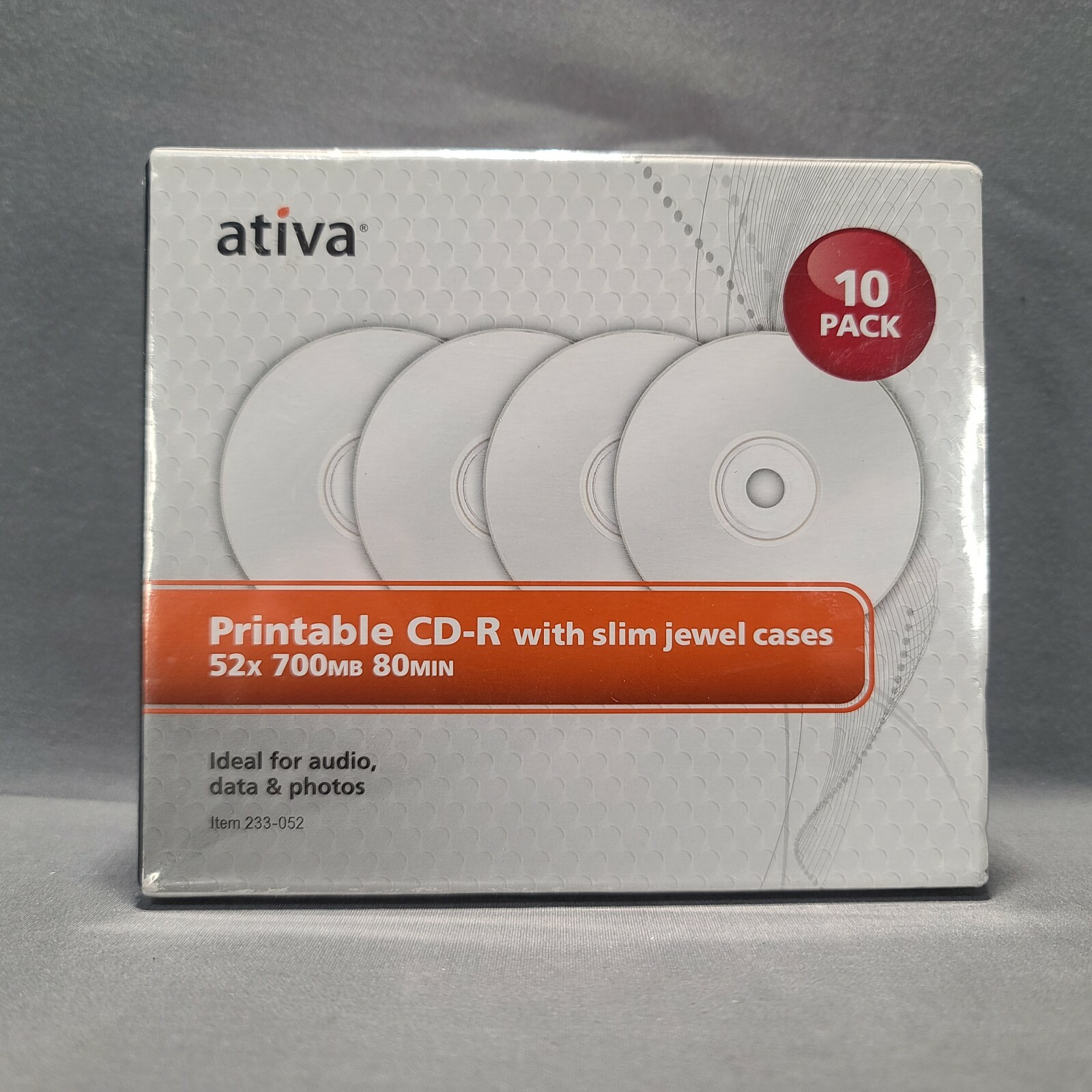 Ativa Printable CD-R With Slim Jewel Cases 10 Pack NEW SEALED