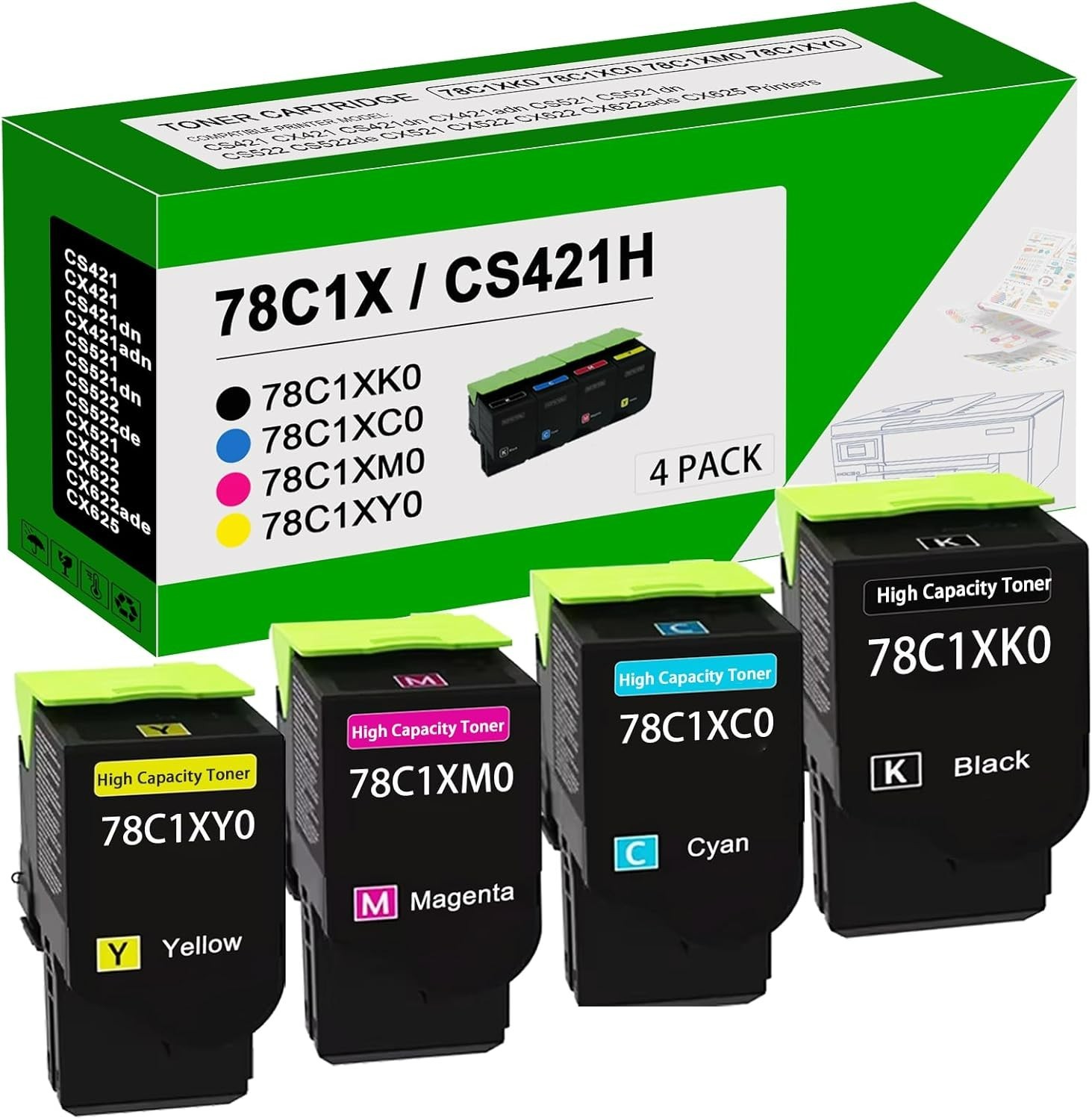 78C1X CS421H Toner Cartridges for Lexmark CS421 CX421 CS521 CX522 CX622 CX625