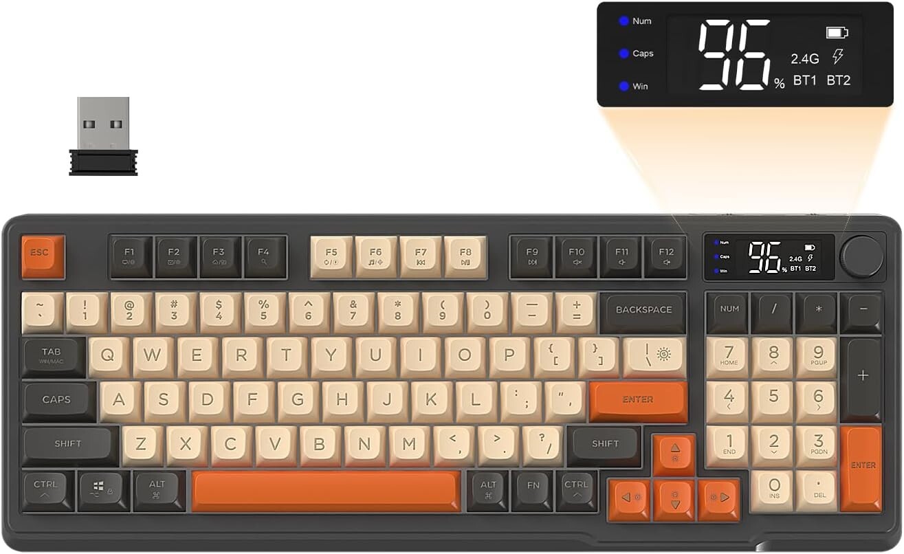 FREEWOLF M96 Dual Mode Wireless Gaming keyboard with Display Screen RGB Backlit
