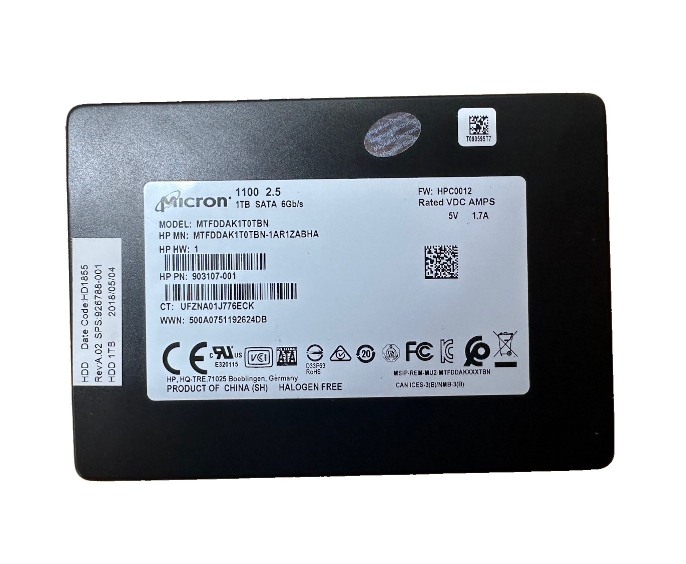 Micron 1100 1TB SATA 2.5" Solid State Drive SSD MTFDDAK1T0TBN *43 Day Use Time*