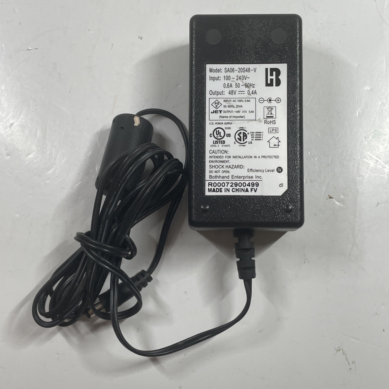 OEM BOTHHAND ENTERPRISE INC SA06-20S48-V 48V 0.4A. AC ADAPTER. TESTED. SKU182021