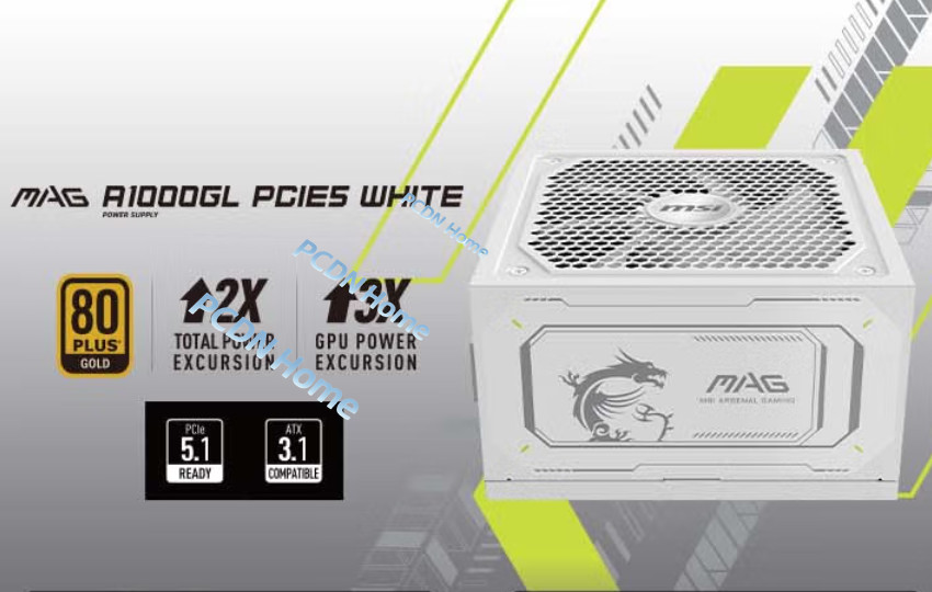 MAG MAG A1000GL PCIE5 White Gaming Power Supply full modular 80 PLUS Gold//