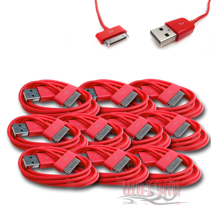 10 X USB SYNC DATA POWER CHARGER CABLE APPLE IPAD IPHONE 4S 4 3GS IPOD NANO RED