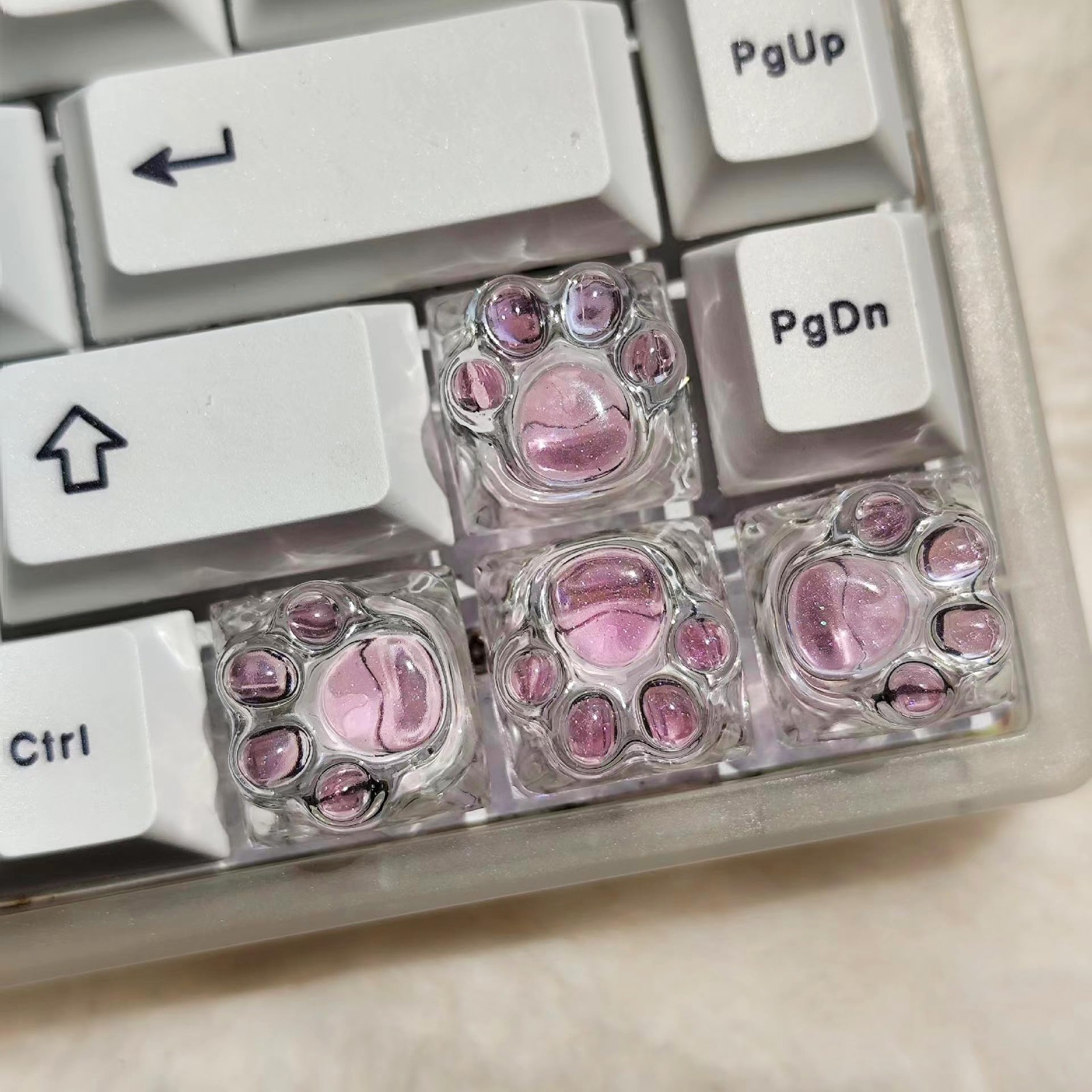 4 PCS Cat Claw Keycap Cute Drip Glue Pink Transparent Cherry MX Replacement