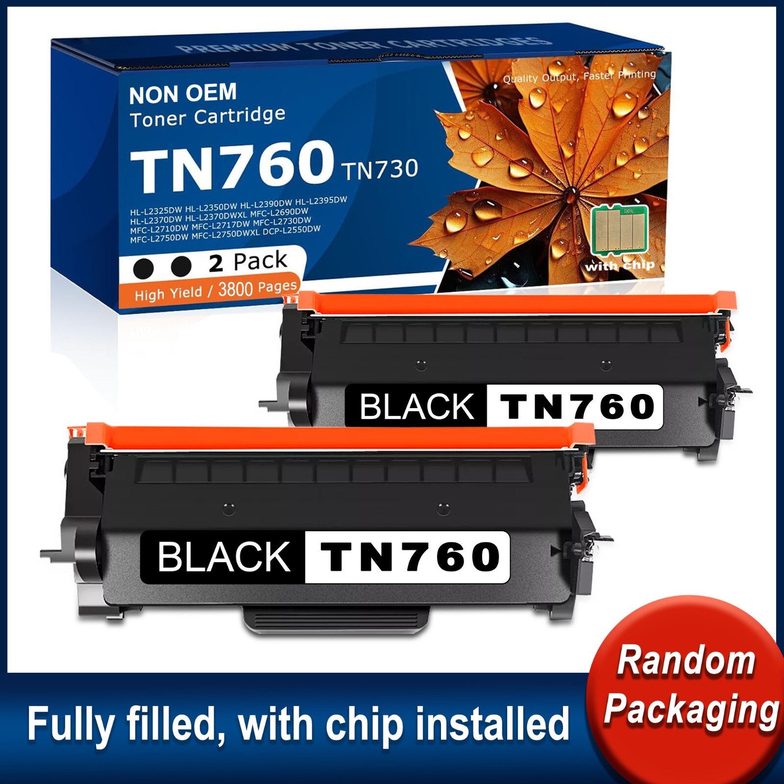 FADSOON® 2PK TN760 TN730 Toner For Brother MFC-L2710DW HL-L2350DW DCP-L2550DW