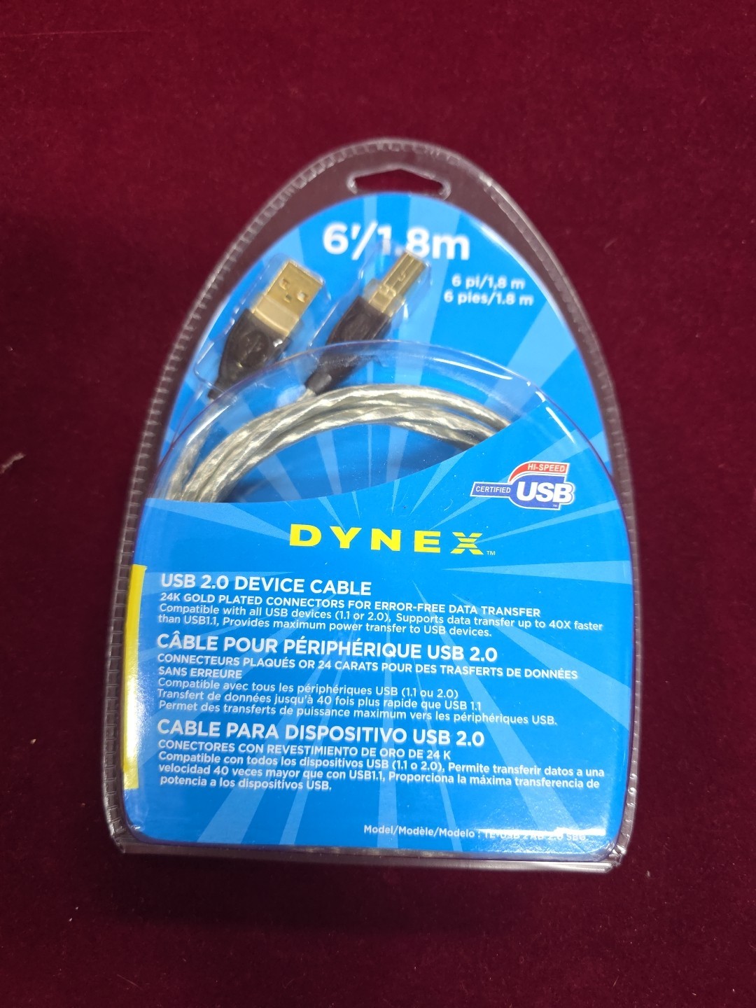 DYNEX™ Male A to Male B USB2.0 Printer 6' Cable w/24K Gold Plated Connectors NIP